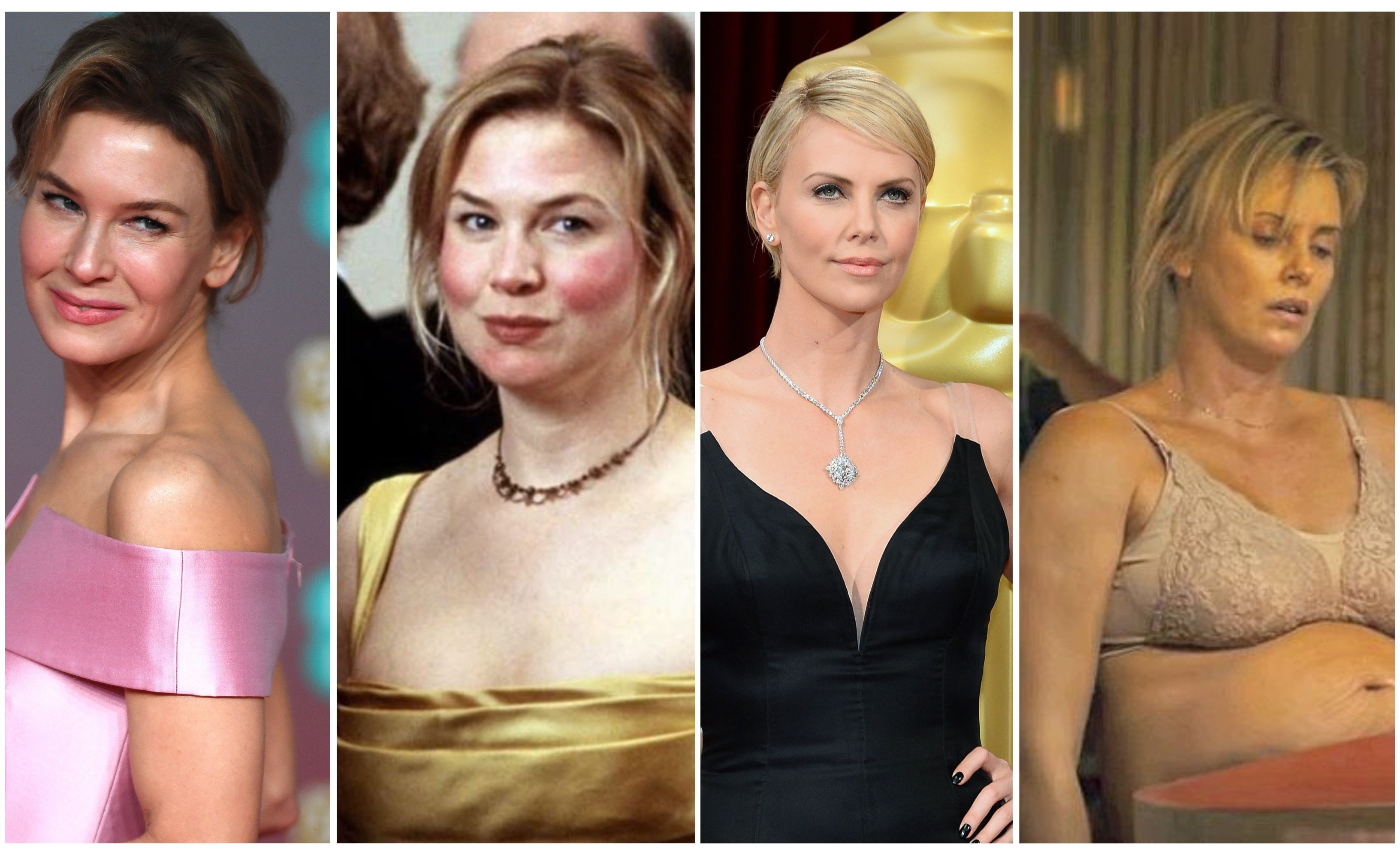 Stars like Charlize Theron and Renée Zellweger underwent extreme weight transformations for film roles. Photos: EPA-EFE, IMDB, YouTube, Wire Image