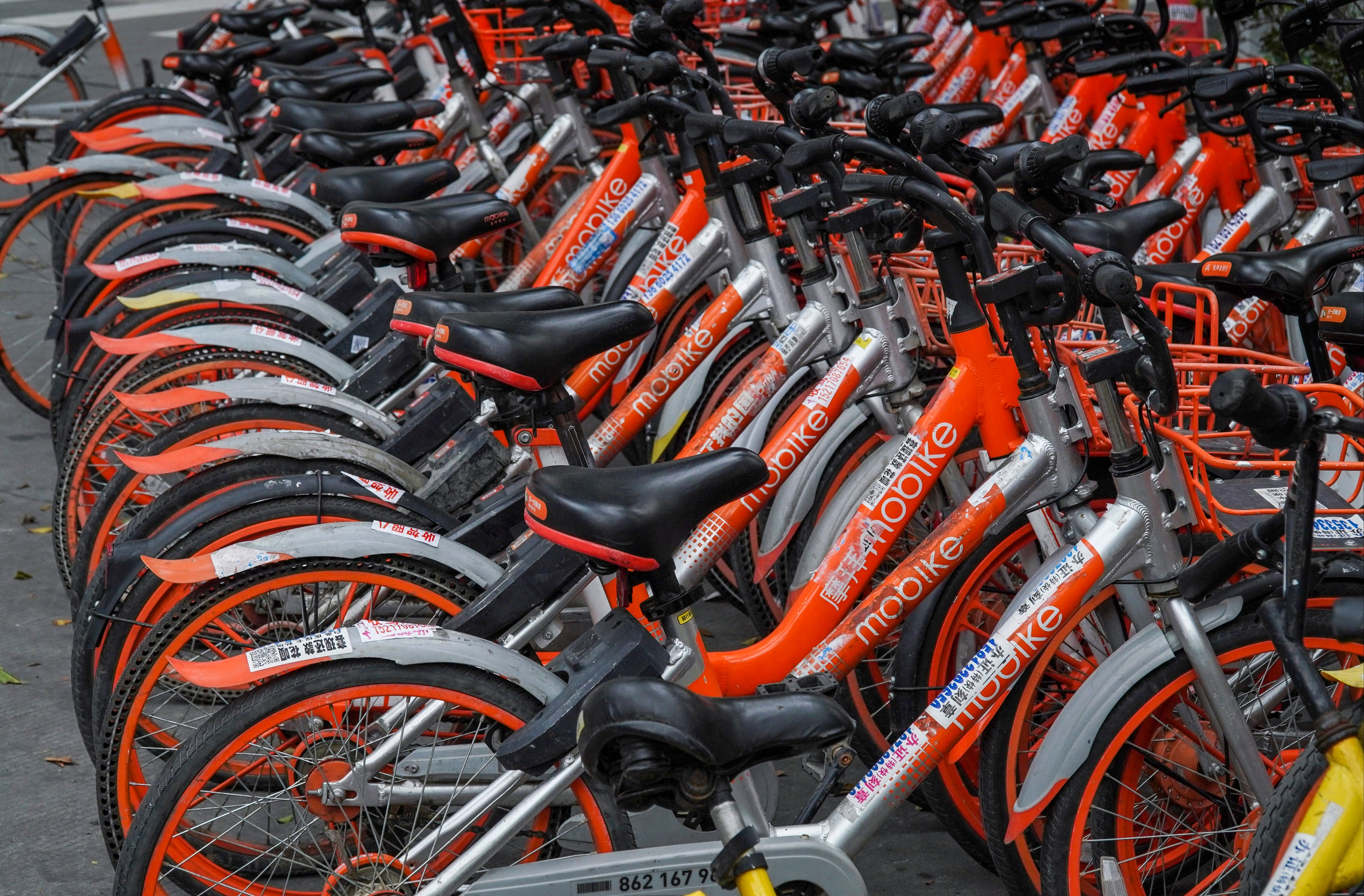 Bike-sharing bicycles are parked on the street in the Futian district of Shenzhen in this photo dated March 19, 2019. Photo:  SCMP / Roy Issa