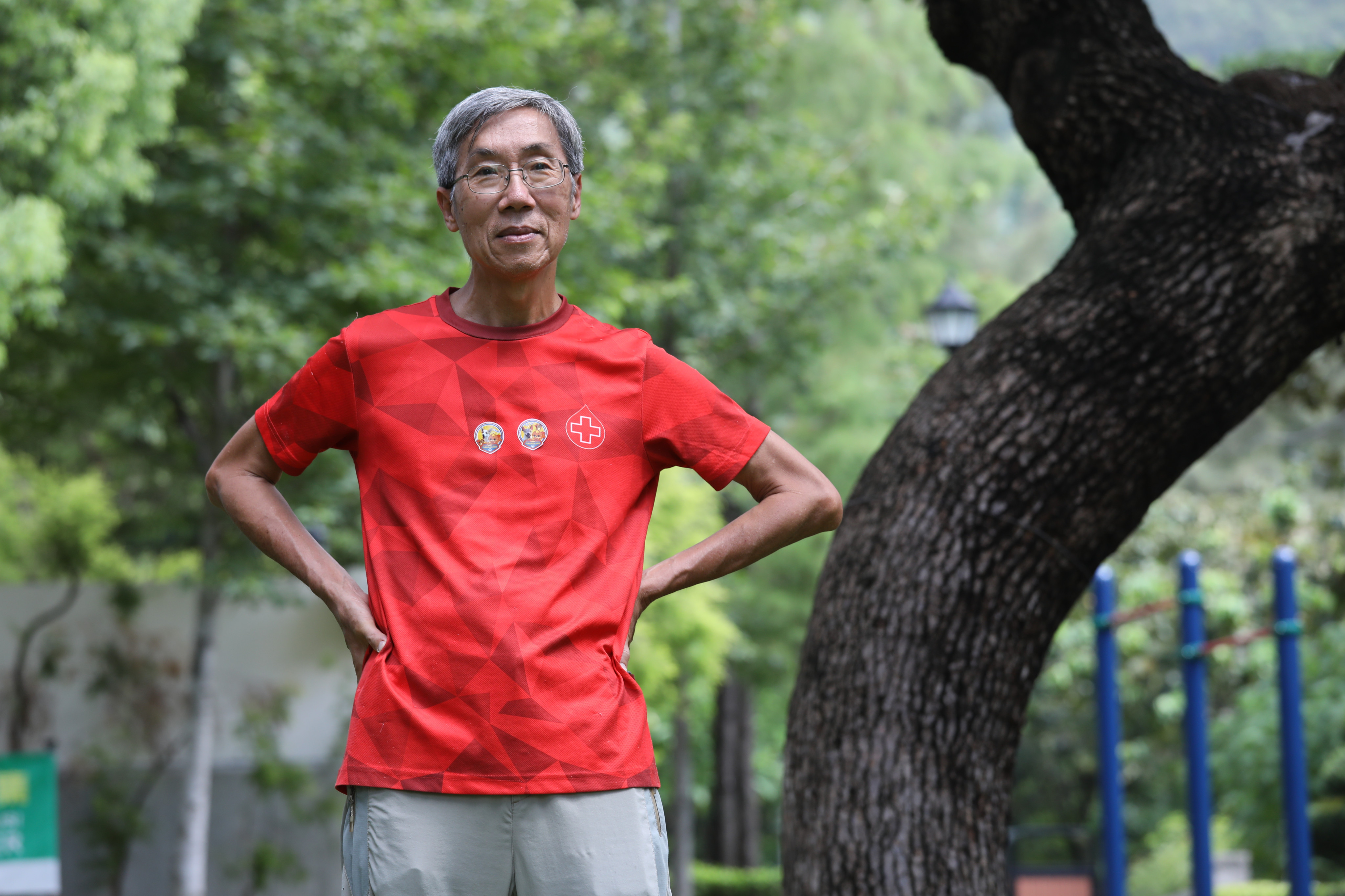 Spirit of Hong Kong 2022 Community Award nominee Kwan Sek-yiu, a blood donation record holder and retired engineer in a Hong Kong Red Cross Blood Transfusion Service shirt. Photo: Yik Yeung-man