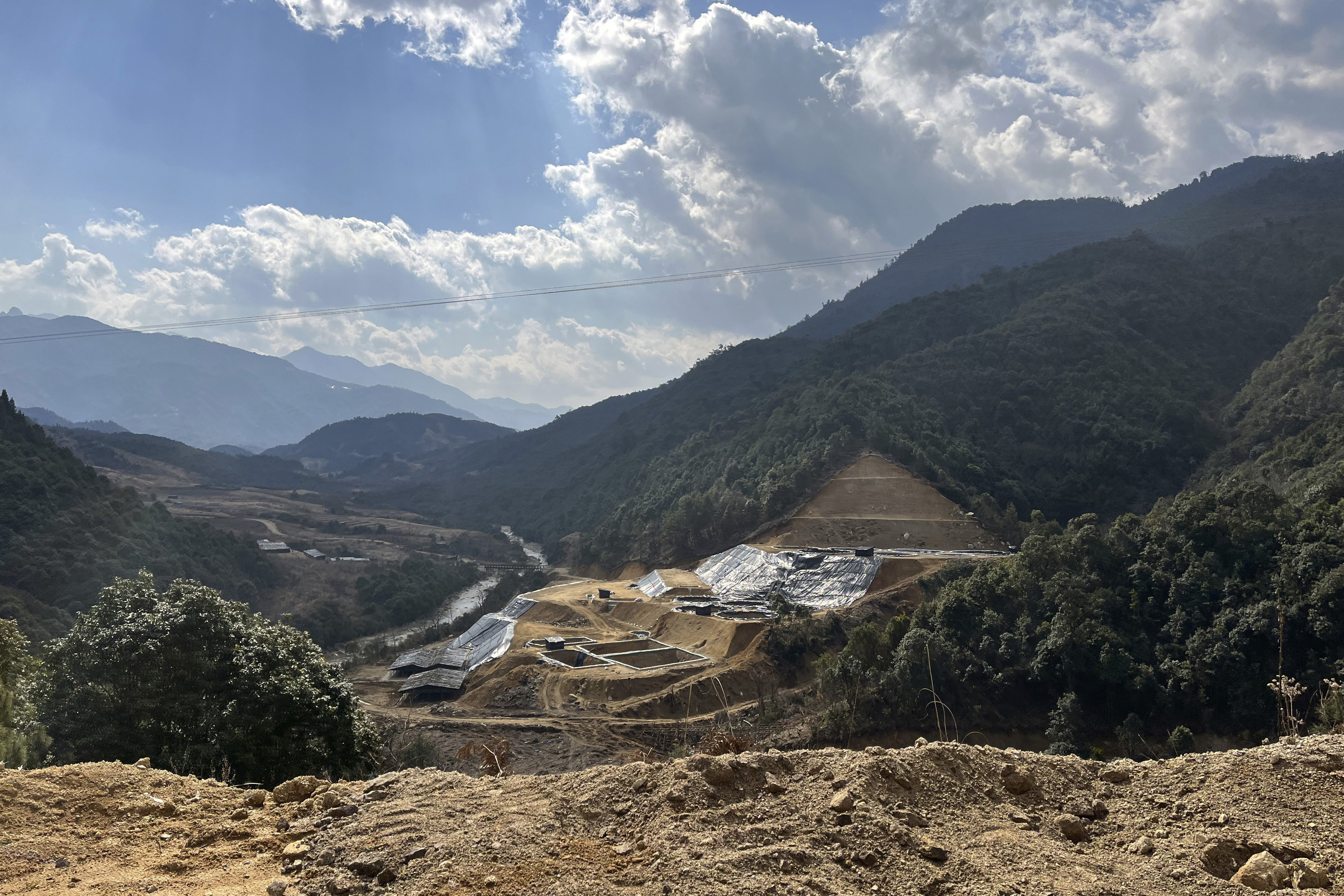 A rare earth mine is seen dug into the side of a mountain in Pangwa, Myanmar’s Kachin state, close to the Chinese border. Photo: Global Witness via AP