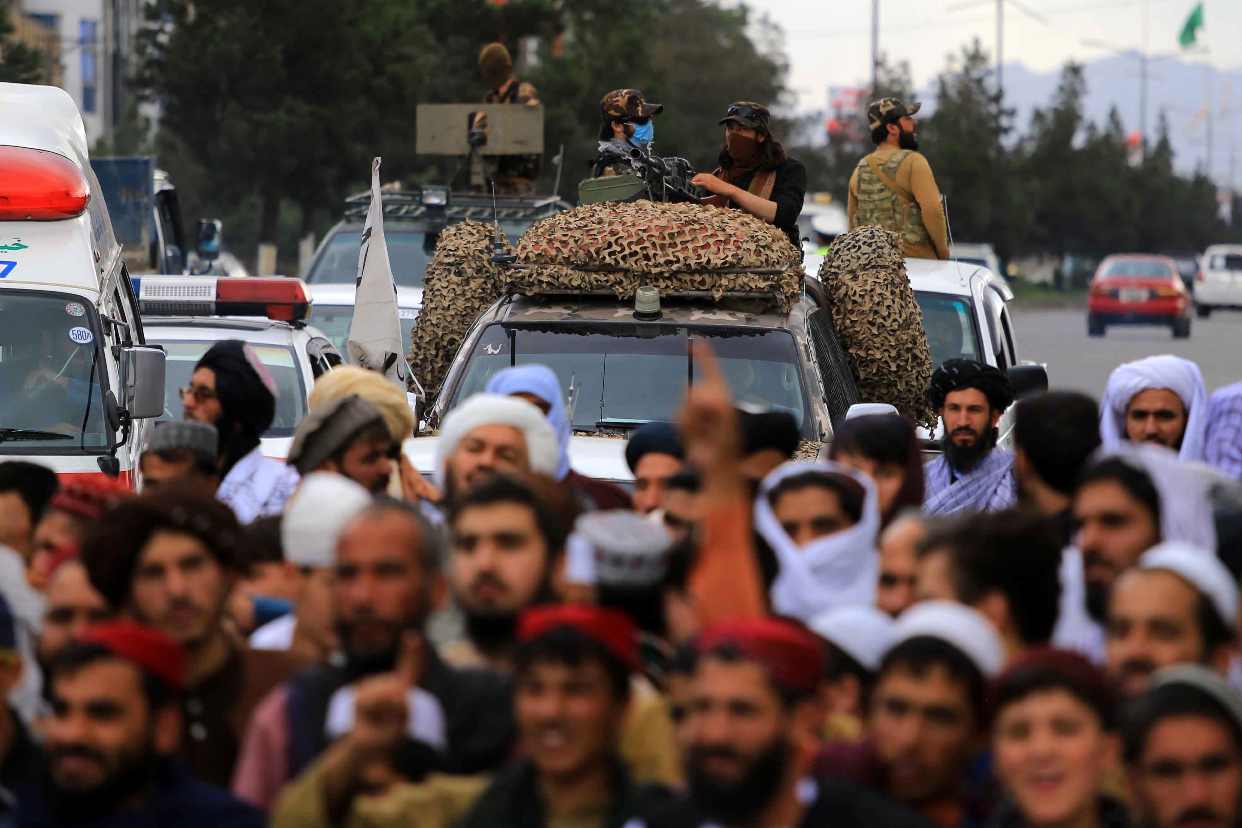 Taliban security forces stand guard during a protest in Kabul, Afghanistan, on August 5 against a US drone strike that killed the al-Qaeda leader Ayman al-Zawahiri. Photo: EPA-EFE