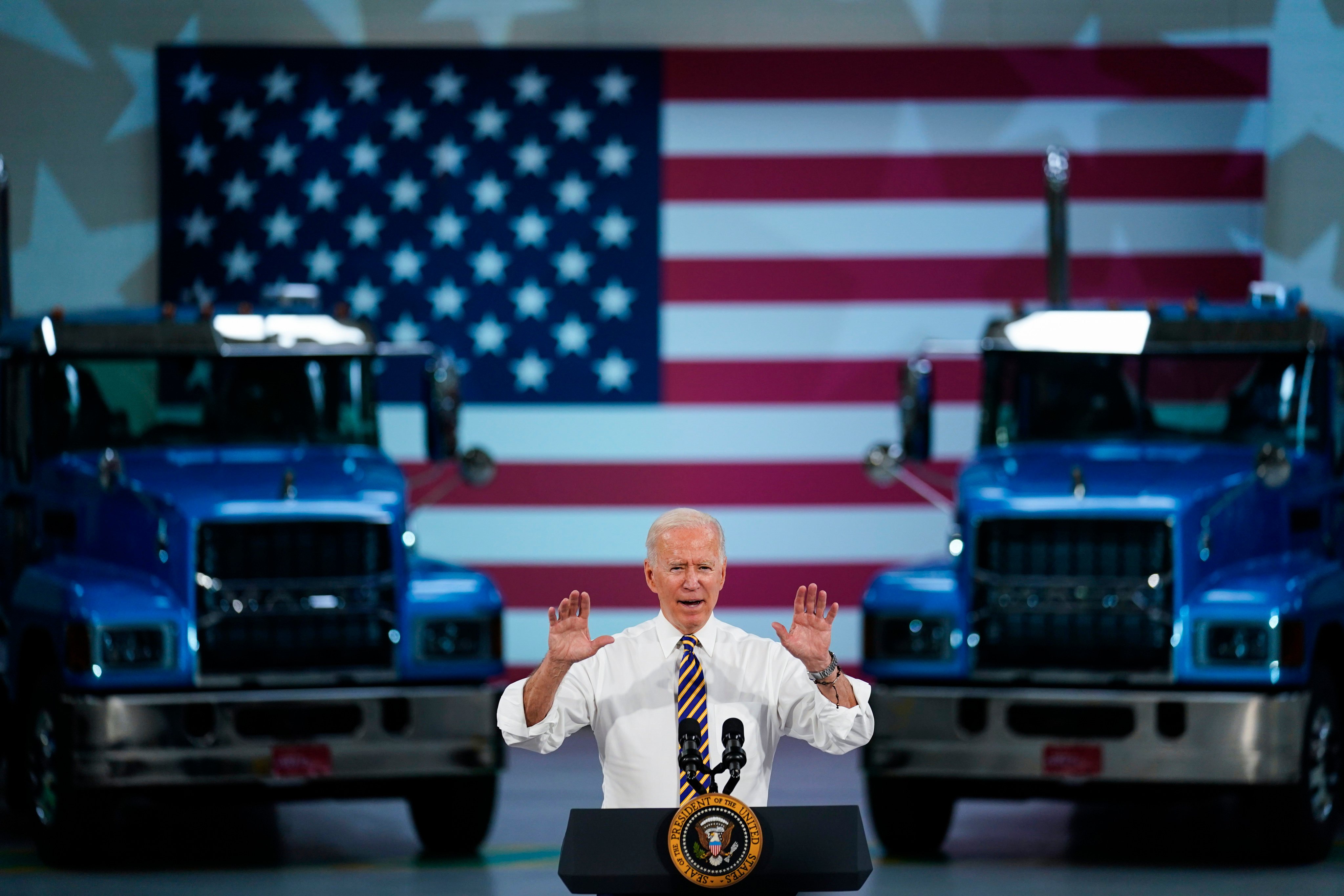 US President Joe Biden speaks during a visit to an operations facility for American truck manufacturing company Mack Trucks in Pennsylvania on July 28, 2021. Photo: AP