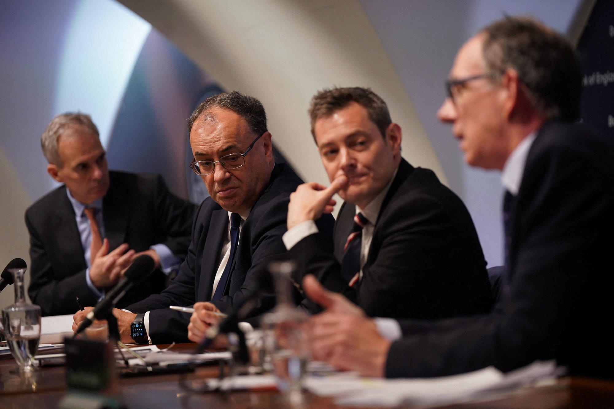 Andrew Bailey (second left), governor of the Bank of England, and other officials attend the central bank’s financial stability report news conference on August 4. Photo: Reuters