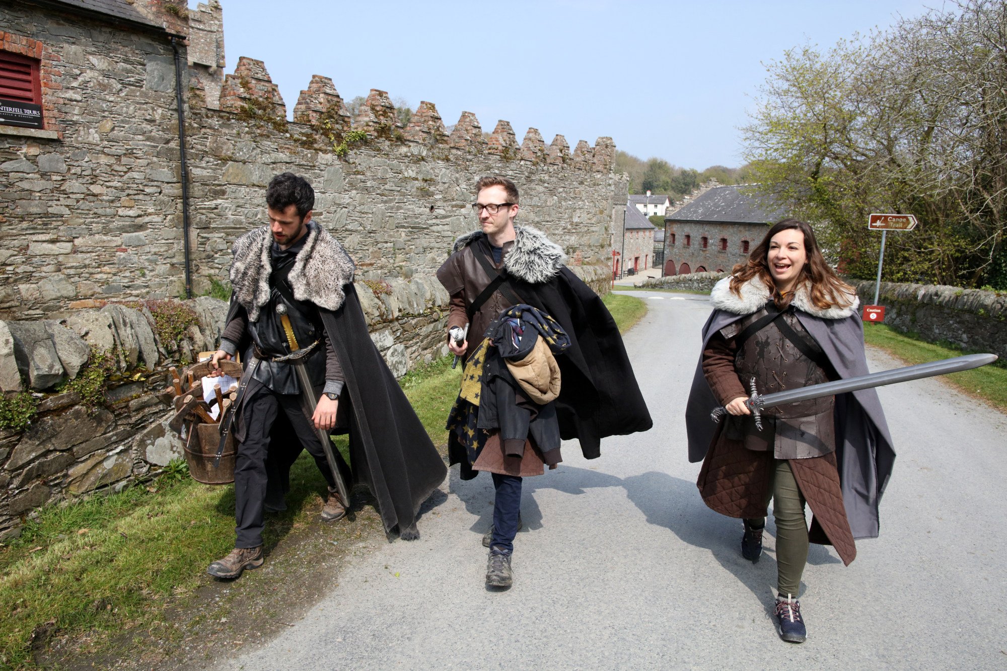A trio of Game of Thrones fans take part in a tourist experience in Strangford, Northern Ireland. It is one of many locations used by the hit HBO show across the province. Photo: AFP