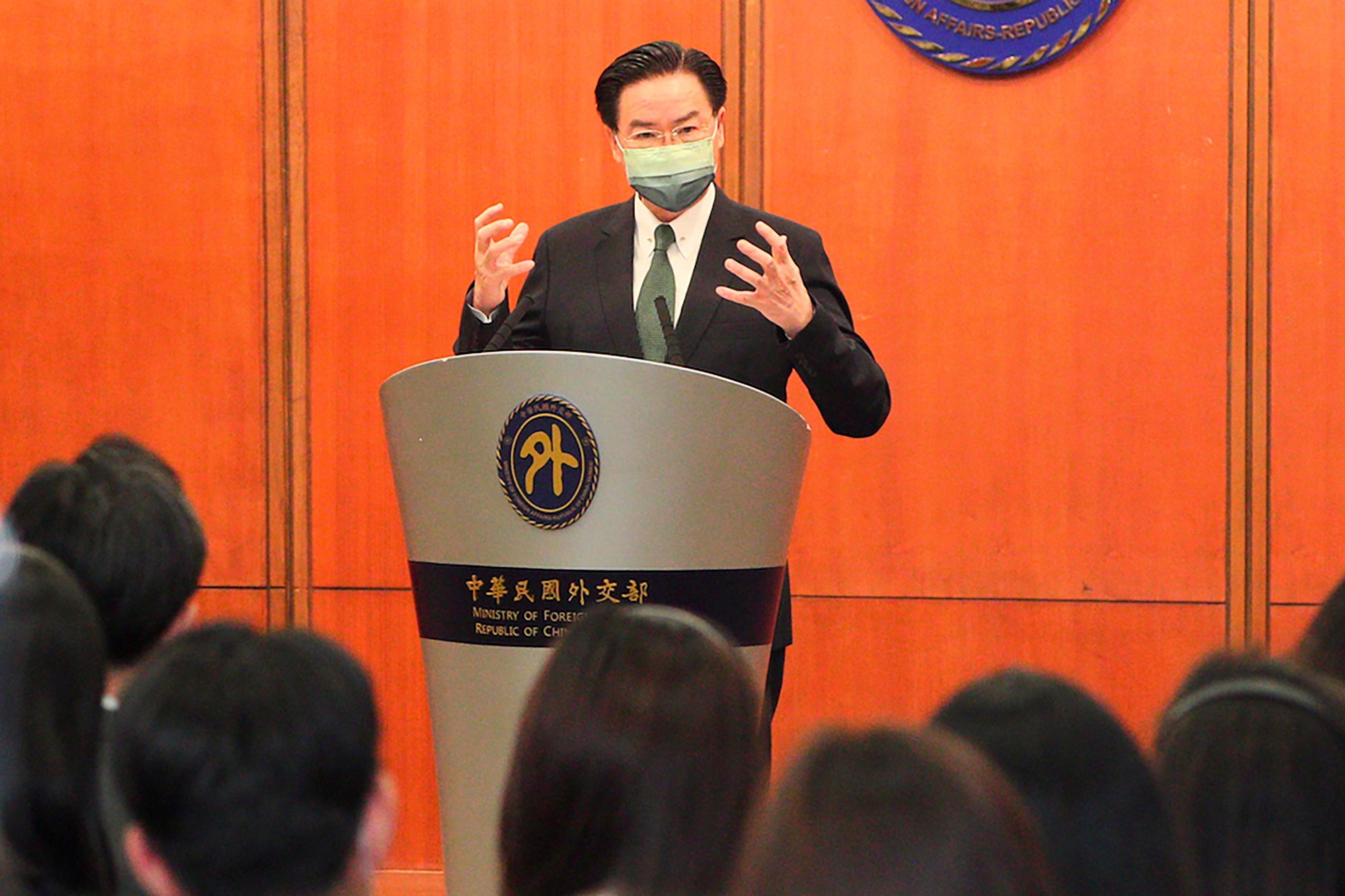 Joseph Wu, Taiwan’s foreign minister, during a press conference in Taipei on Tuesday. Photo: Taiwan Ministry of Foreign Affairs via AP