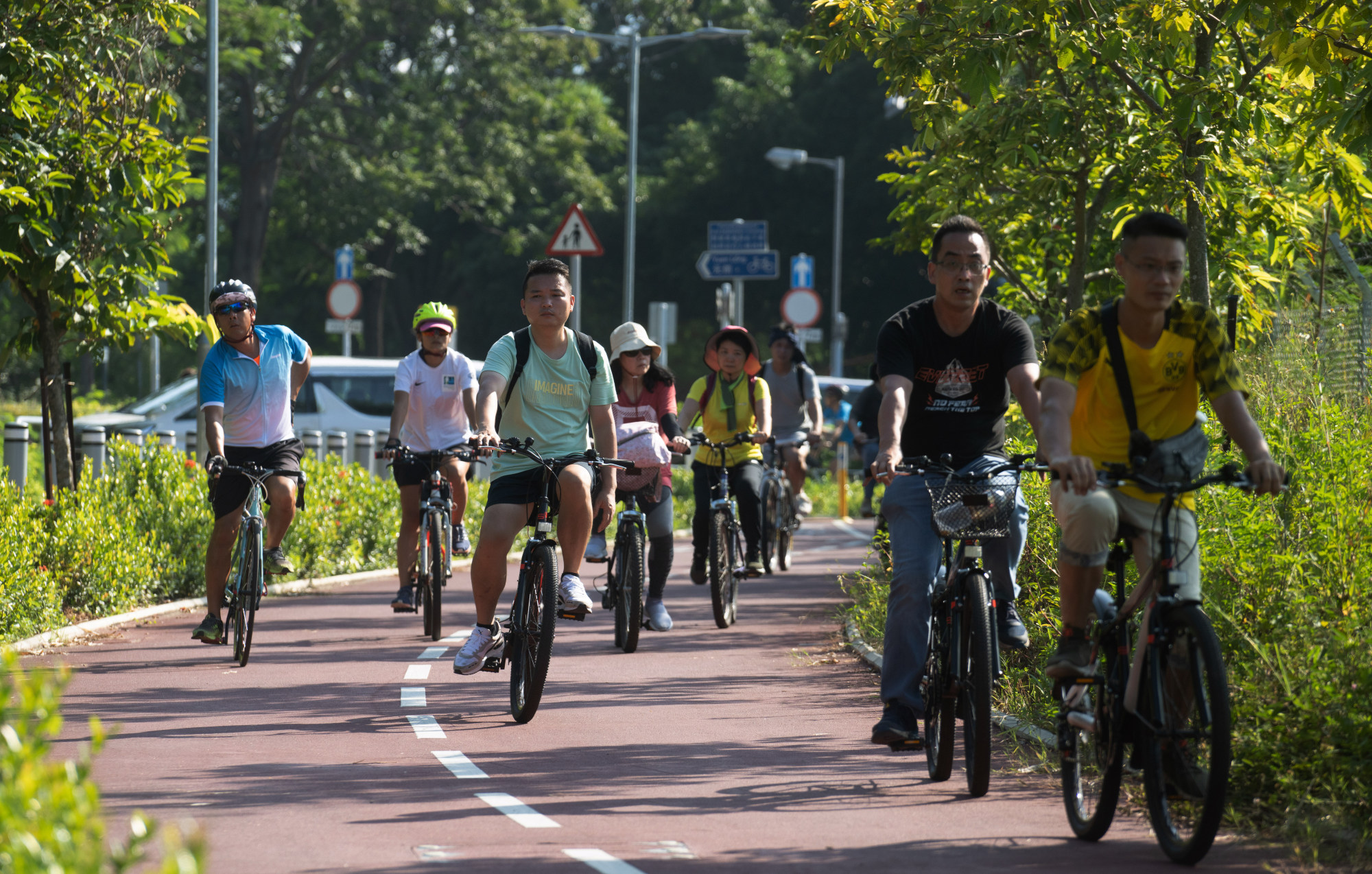 Cyclists enjoy the recently opened cycle track between Yuen Long with Sheung Shui. Photo: Winson Wong
