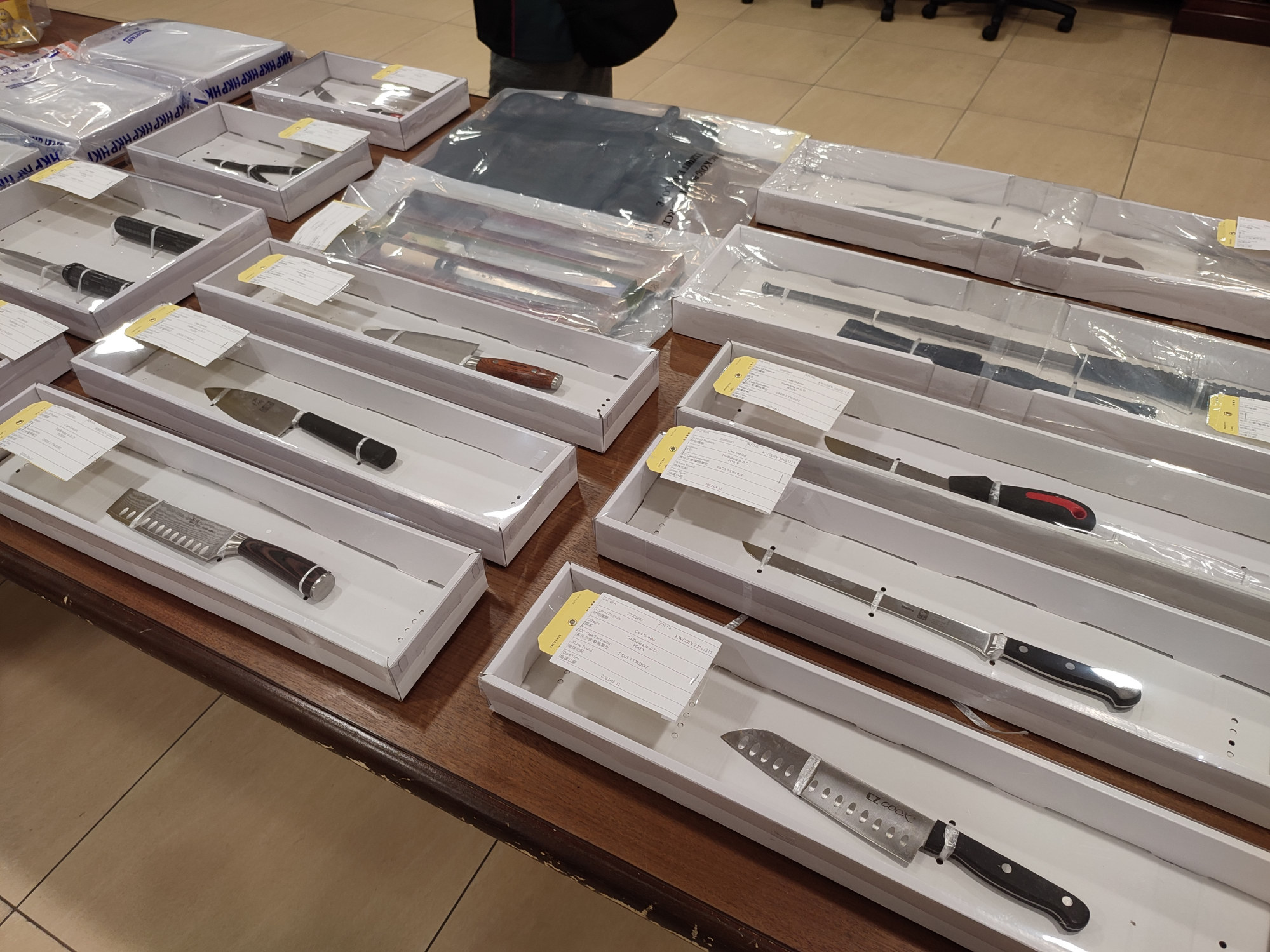 Weapons seized from a Kwai Chung public housing flat on Thursday. Photo: Handout