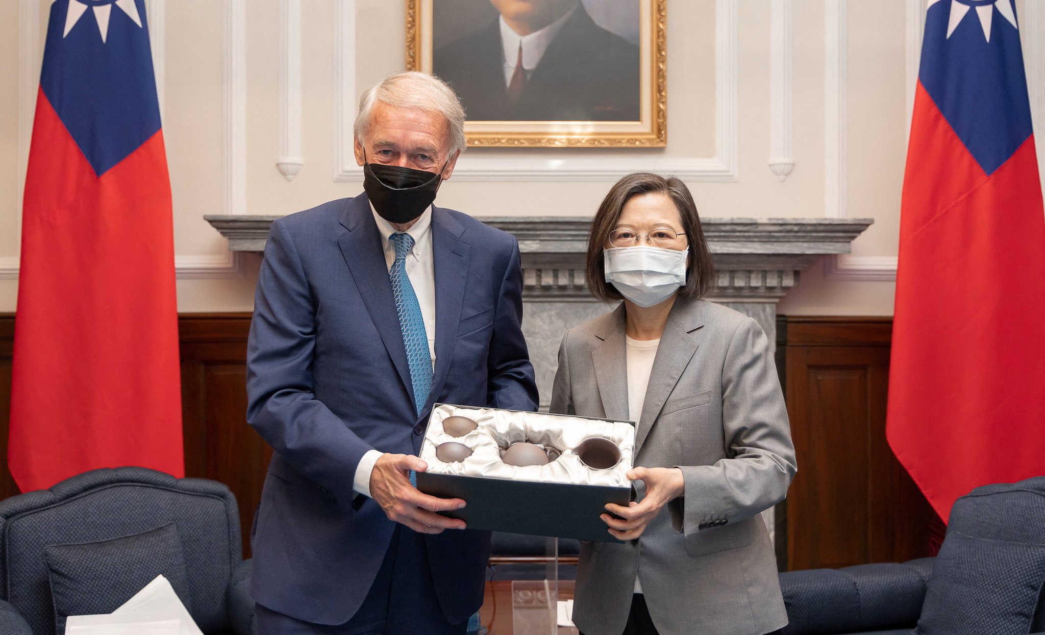 Taiwan President Tsai Ing-wen meets US Senator Ed Markey at the presidential office in Taipei, Taiwan, on Monday. Photo: Reuters