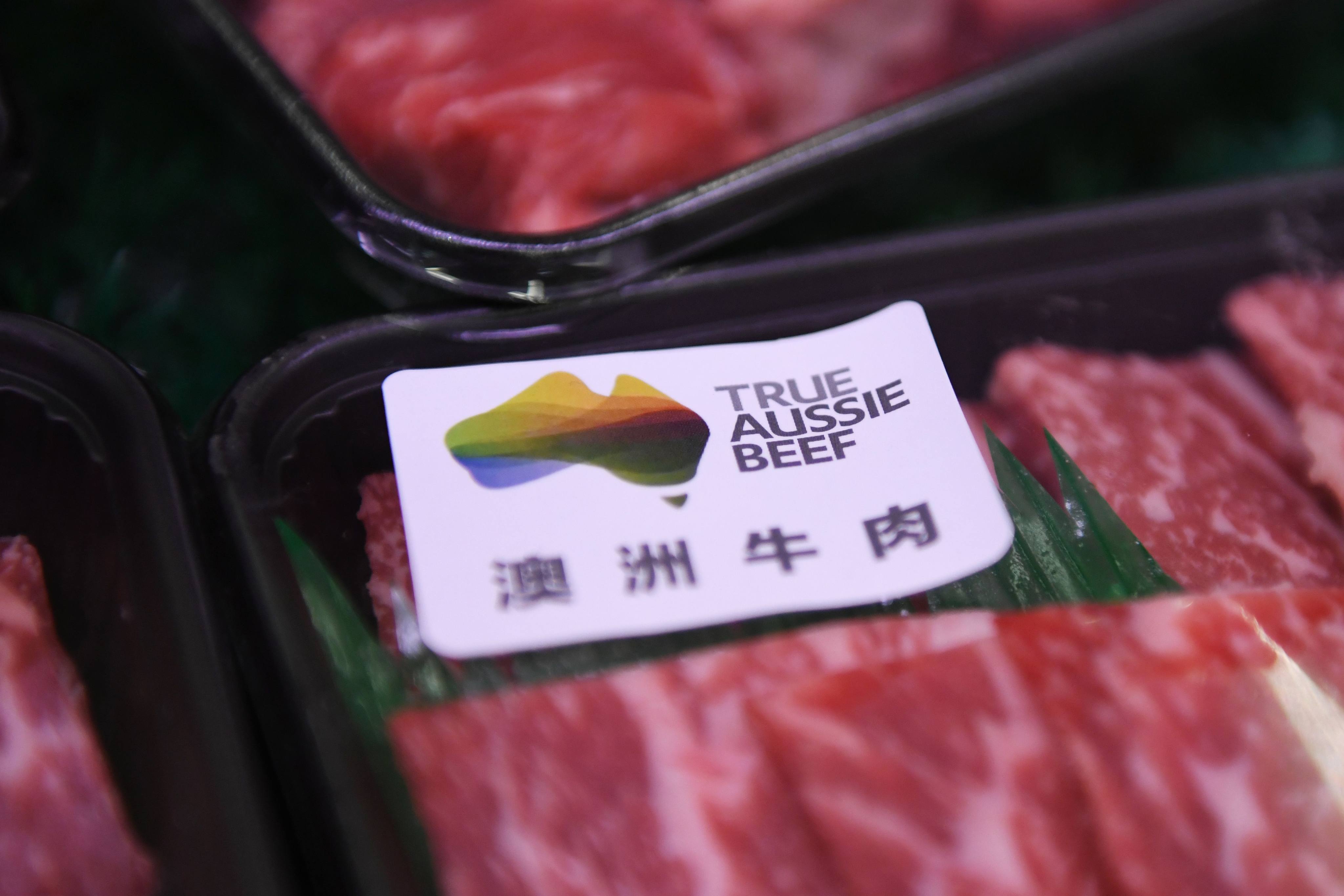 Australian beef is seen in a supermarket in Beijing in 2020. Photo: AFP