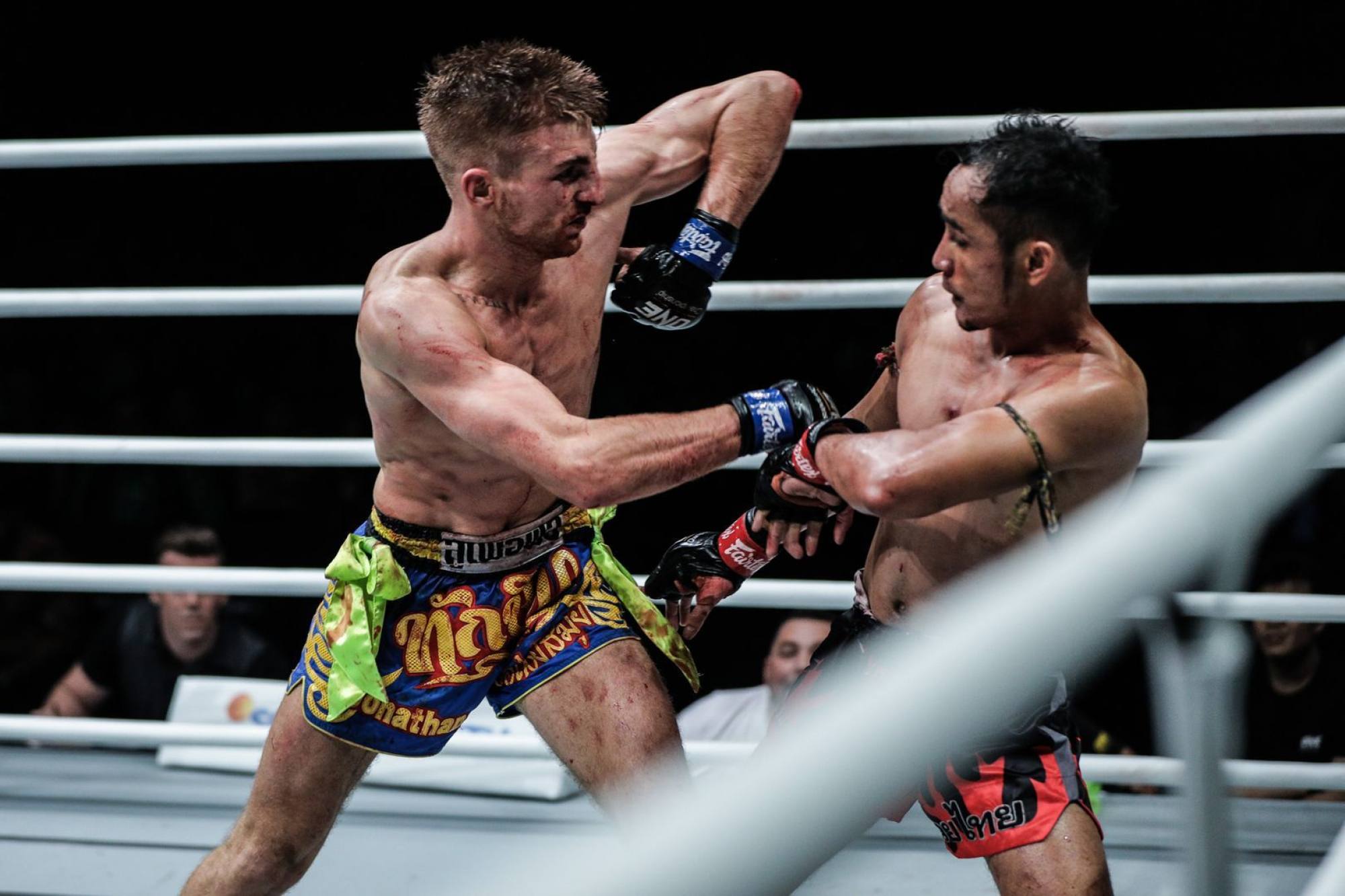 Jonathan Haggerty throws an elbow at Sam-A Gaiyanghadao.