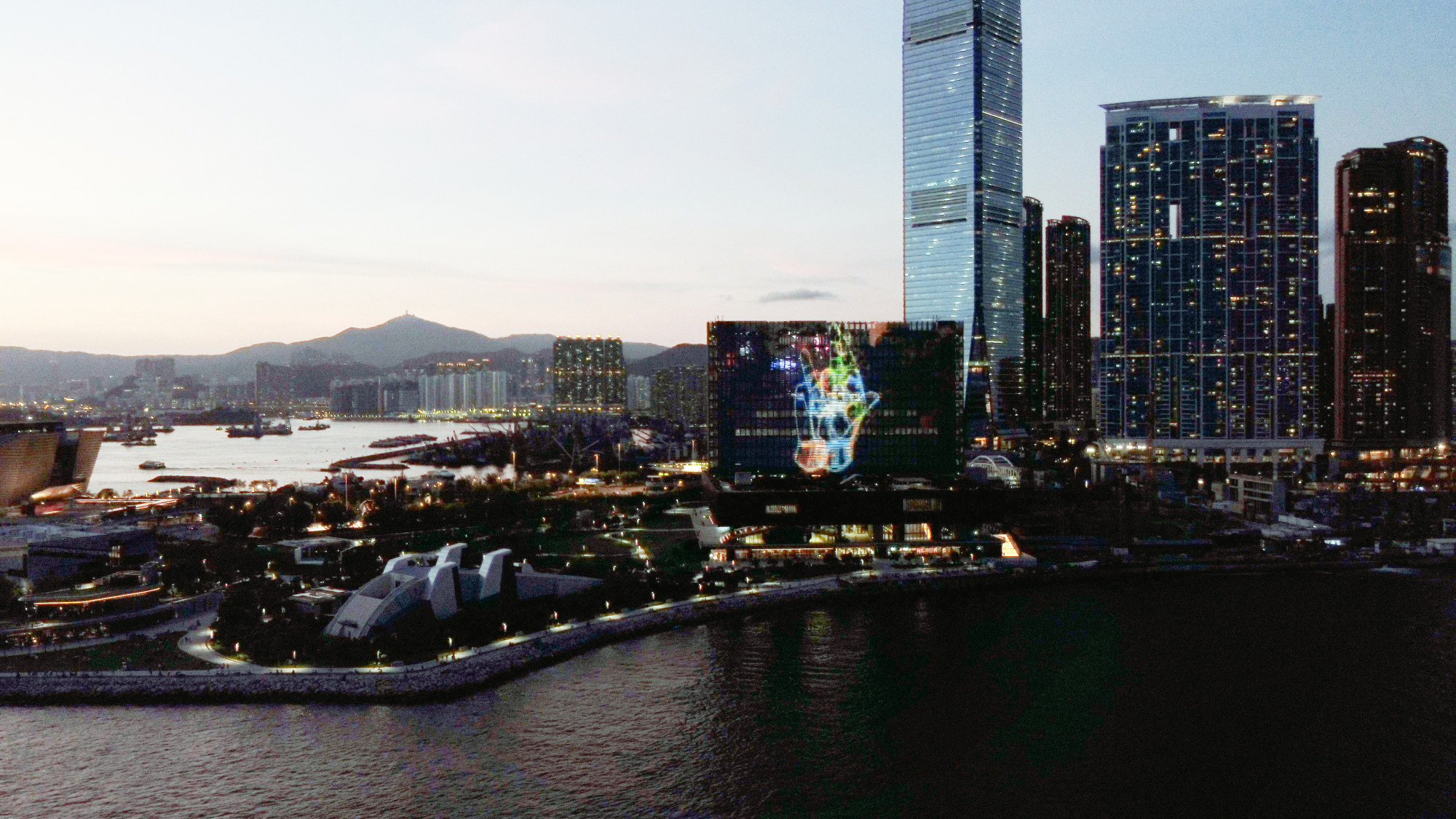 “In Search of Vanished Blood” (2012/22) as shown on the M+ Facade. Photo: Moving Image Studio / Courtesy of Nalini Malani and M+
