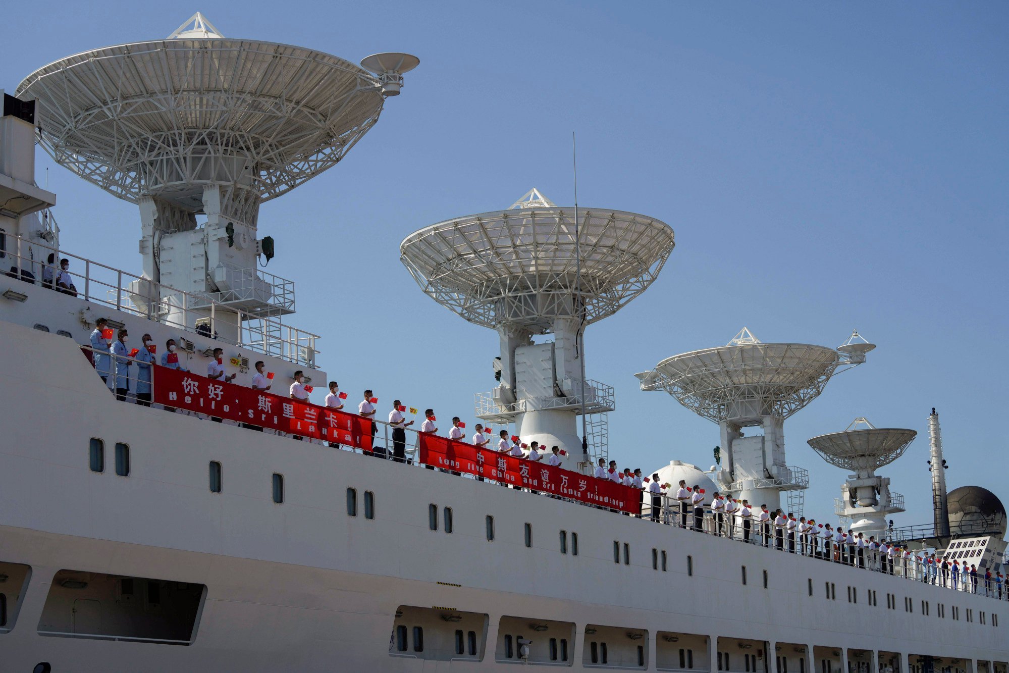 The tracking ship, equipped with satellite dishes and radar systems, can monitor the status of a rocket launch and instruct a spacecraft to change its orbit or unfurl its solar panels in space. Photo: AP