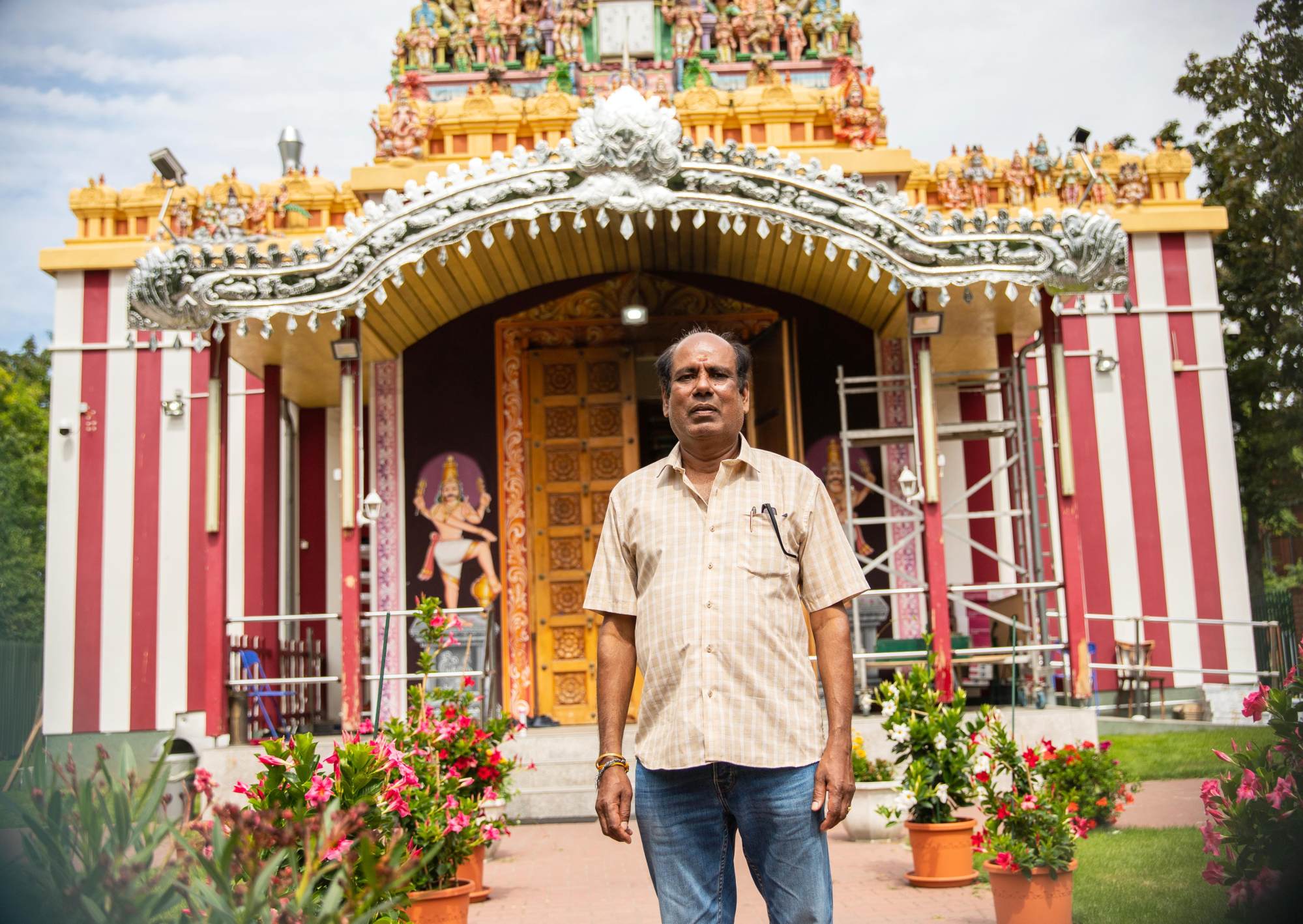 Kumasamy Rajalingam, 64, in front of the Sri Mayurapathy Murugan Temple in Blaschkoallee, Berlin, Germany. Photo: Isabel Joy Kua