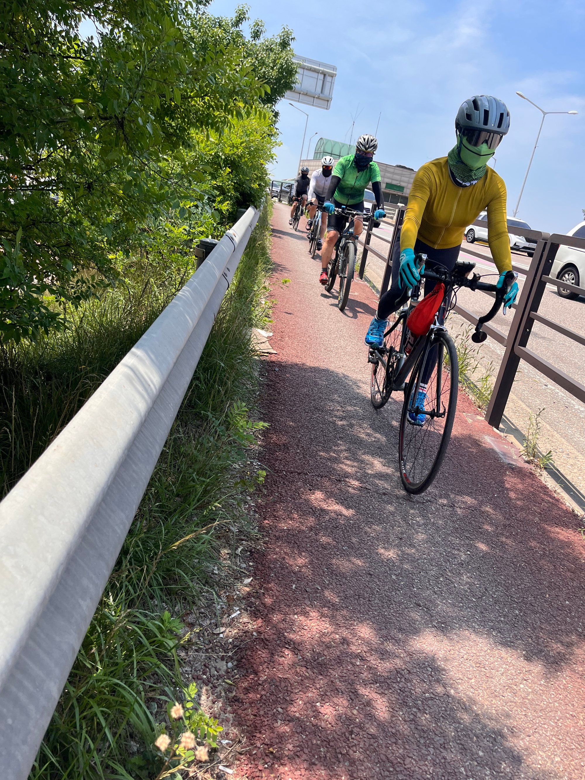 South Korean cyclists cross the Han River on the Pyeonghwa Nuri-gil bike path along the Demilitarised Zone. Photo: Matthew C. Crawford