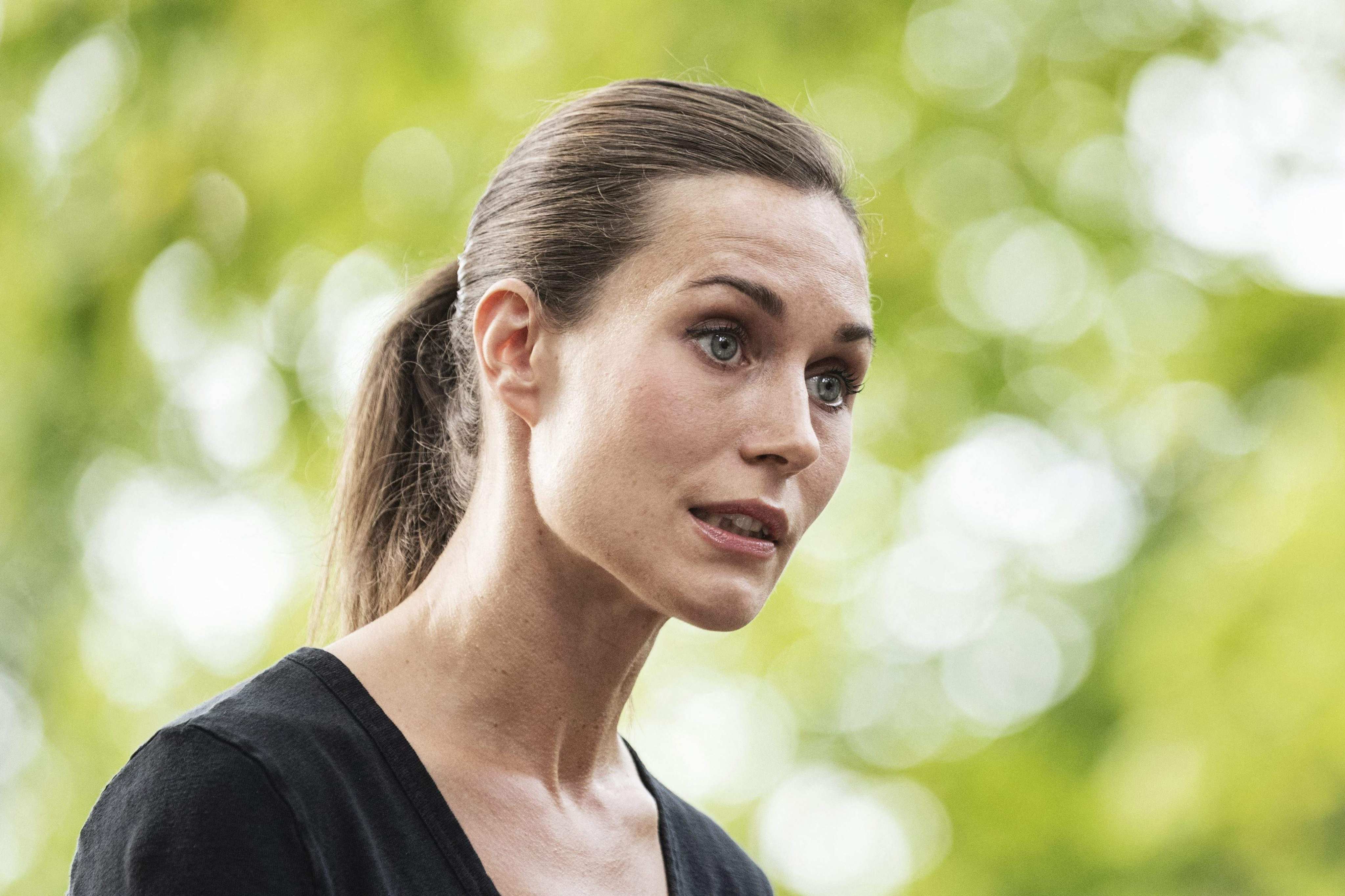 Finland’s Prime Minister Sanna Marin holds a press conference in Helsinki on Friday, after videos showing her partying were leaked on social media. Photo: AFP