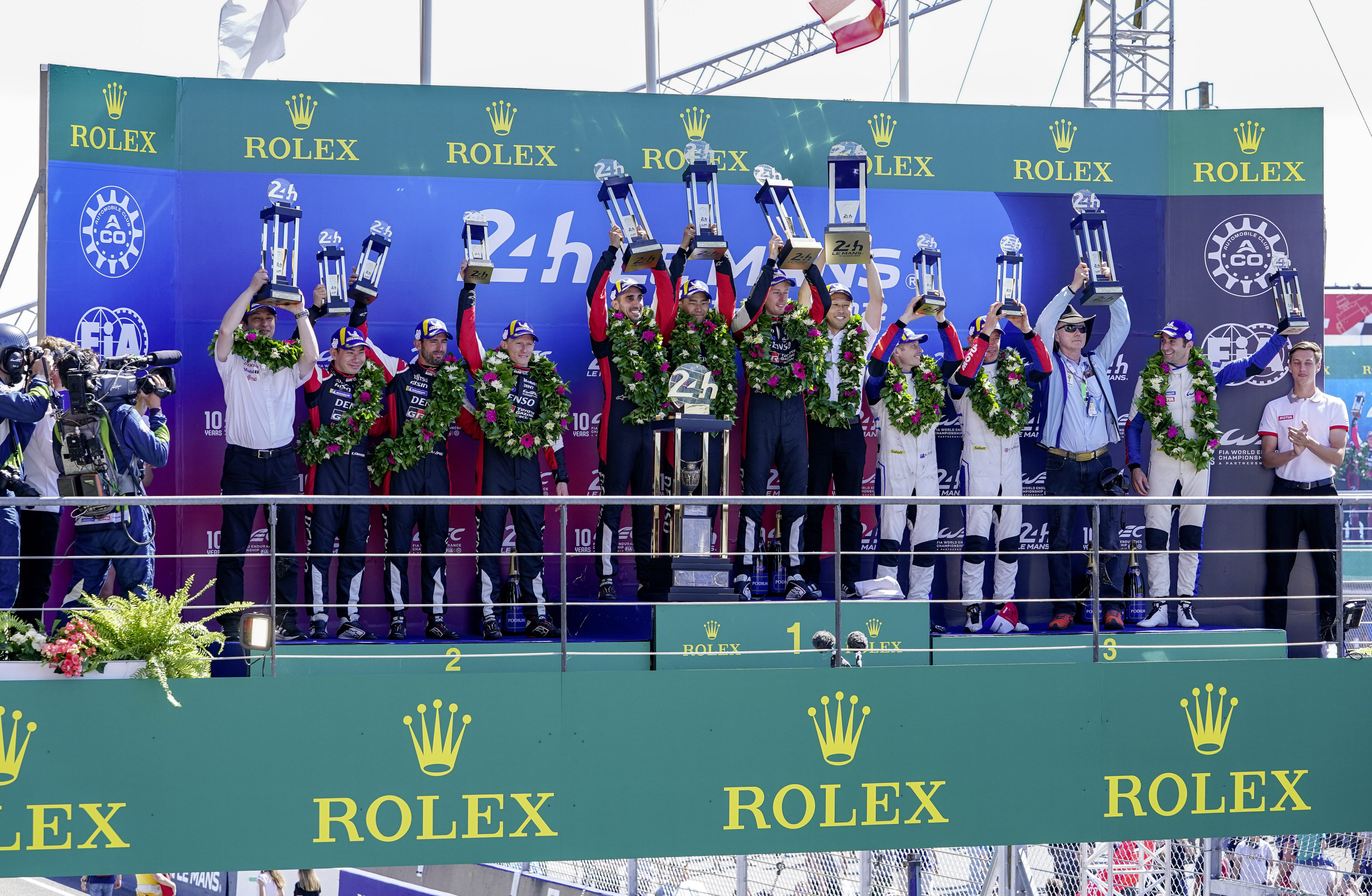 The 24 Hours of Le Mans 2022 podium celebrations. Photo: Rolex / Ben Queenborough