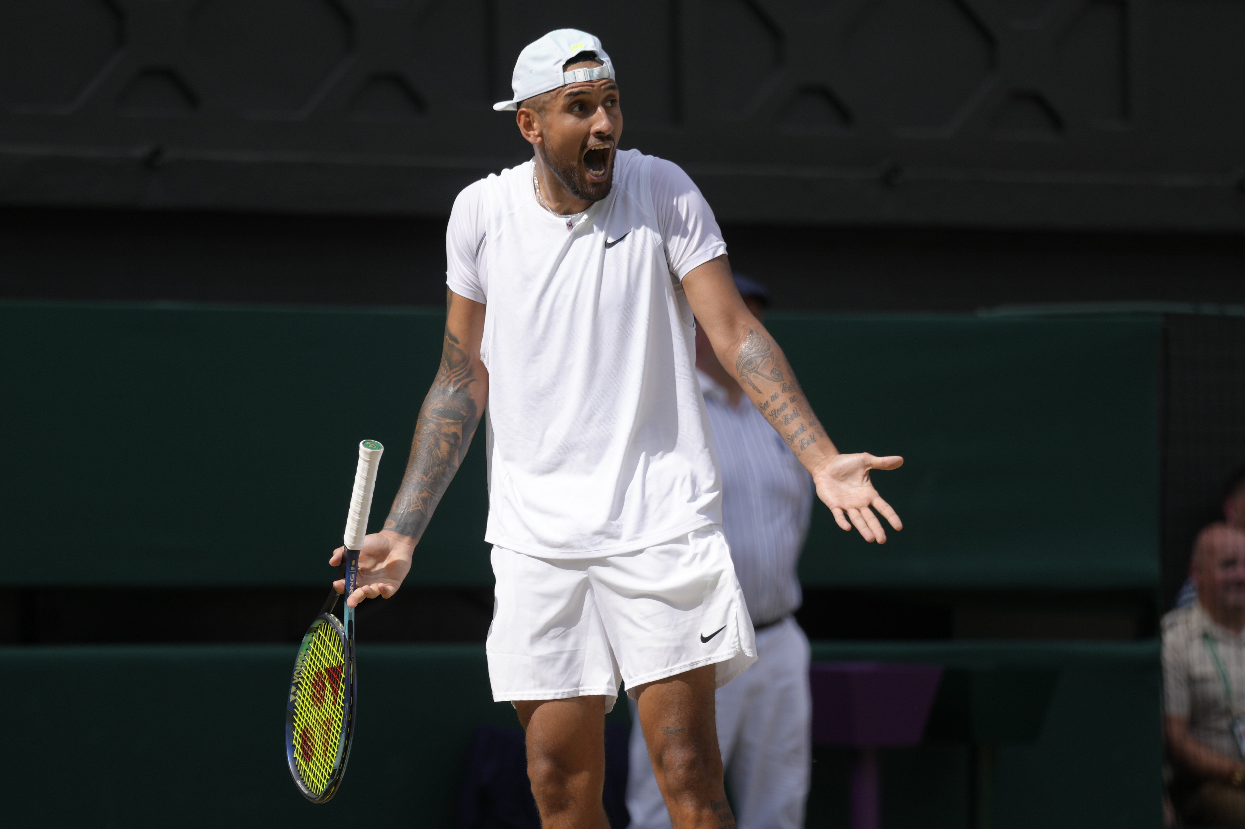 Nick Kyrgios had claimed that a drunk woman was putting him off during the Wimbledon final in July.. Photo: AP