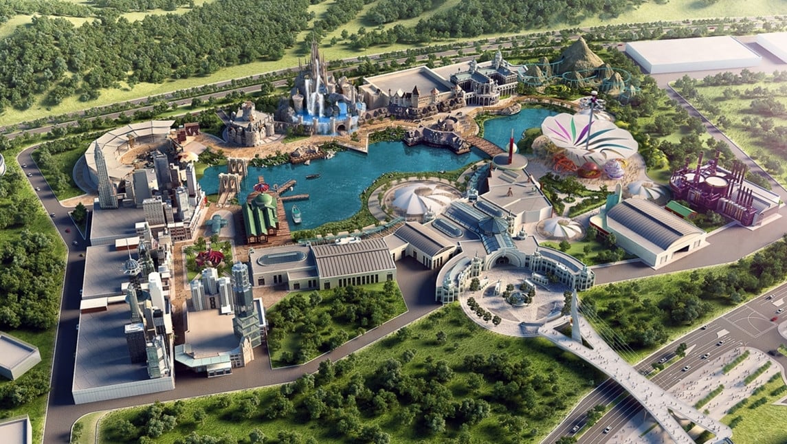An artist’s impression of the planned Bali Paramount Pictures Theme Park, which would be the biggest such attraction in Southeast Asia. Image:  Paramount