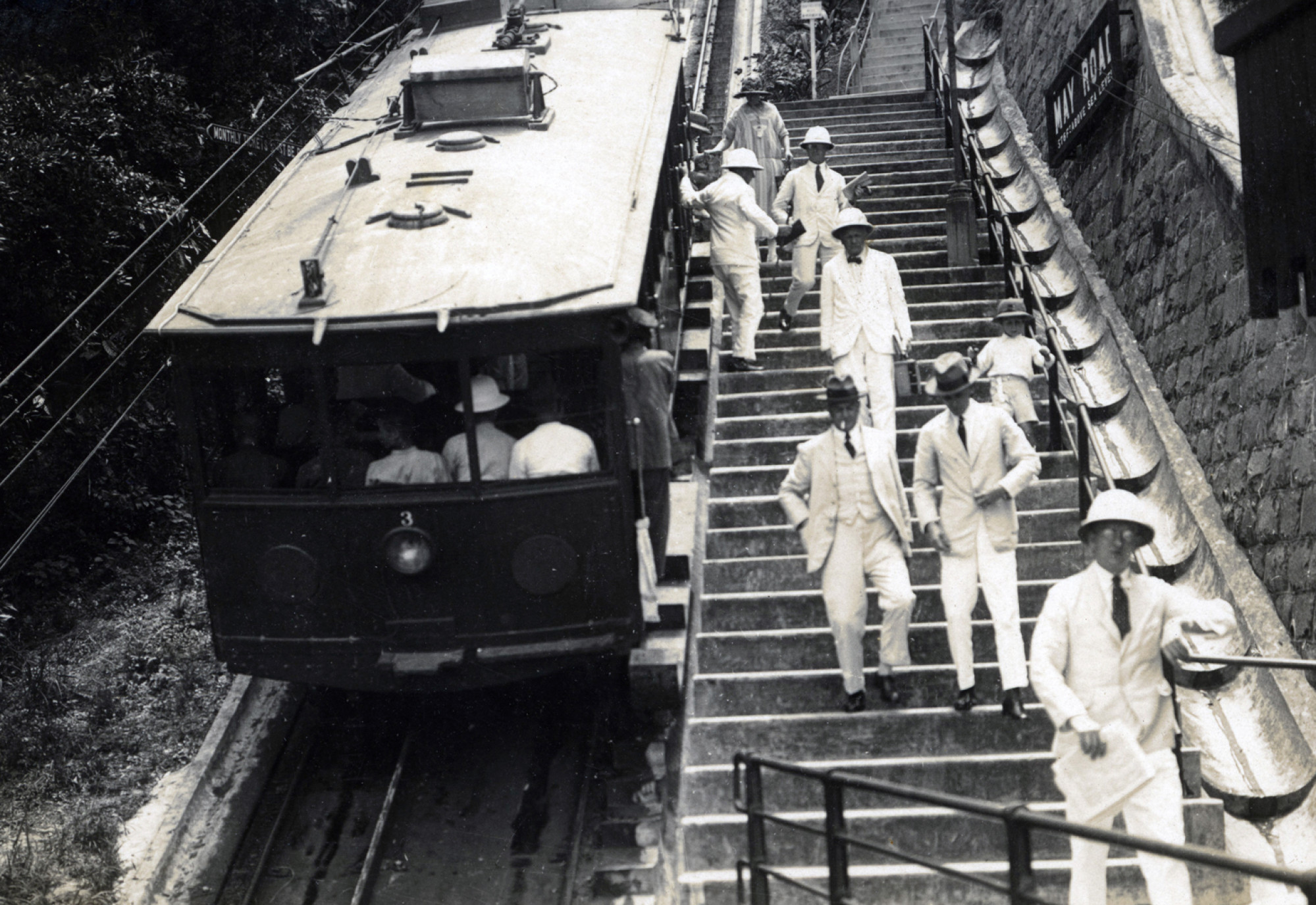 Hong Kong’s Peak Tram in the 1930s. At the time, the carriages had first class seating and servant class seating. Photo: HKU Museum