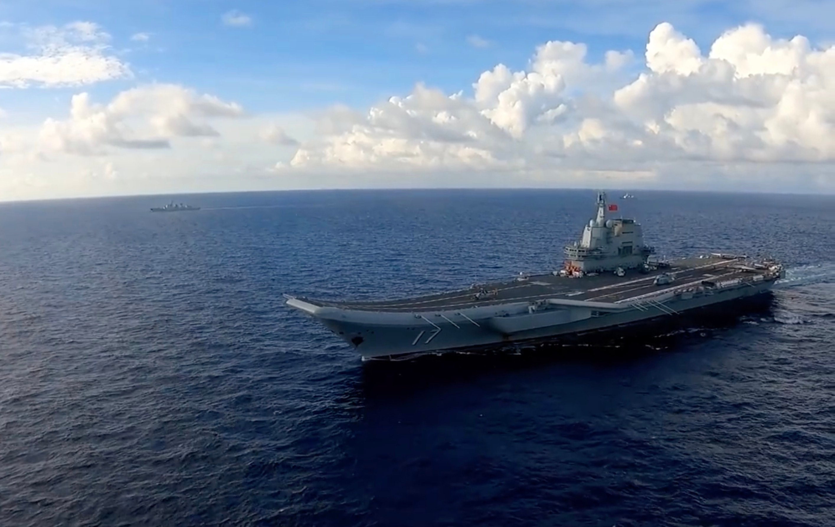 A WeChat post by the PLA’s South Sea Fleet shows the Chinese aircraft carrier Shandong and its battle group training in the South China Sea. Photo: CCTV