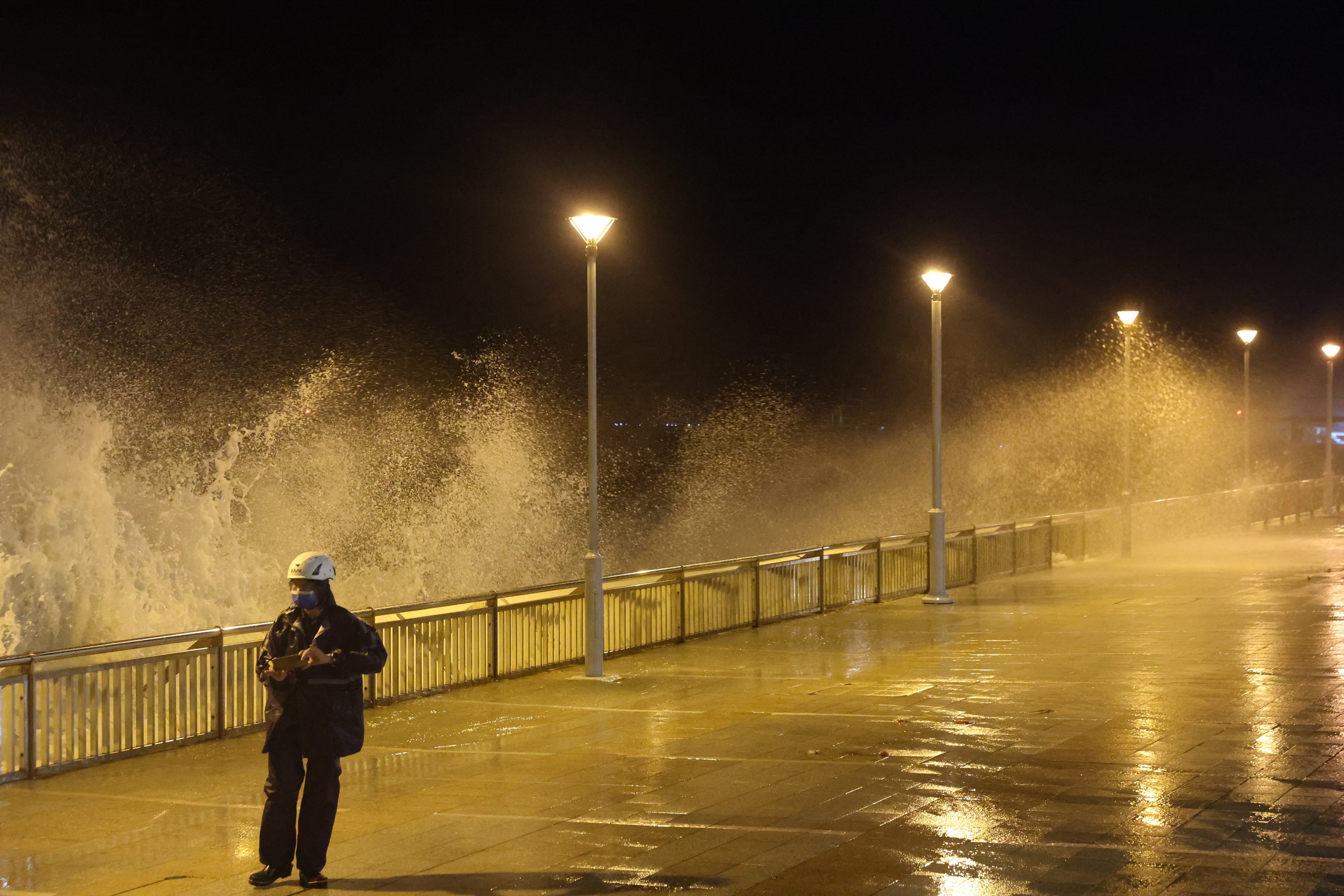 Spray from Victoria Harbour drenches the Heng Fa Chuen waterfront on Hong Kong Island. Photo: Edmond So
