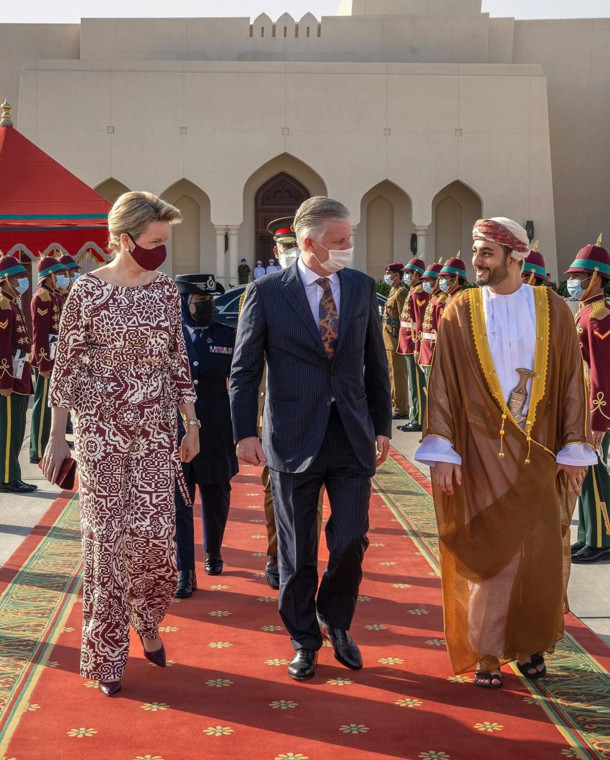 Belgium’s King Philippe and Queen Mathilde visited Oman in February, where they were greeted by Crown Prince Sayyid. Photo: @theyazin_alsaid/Instagram