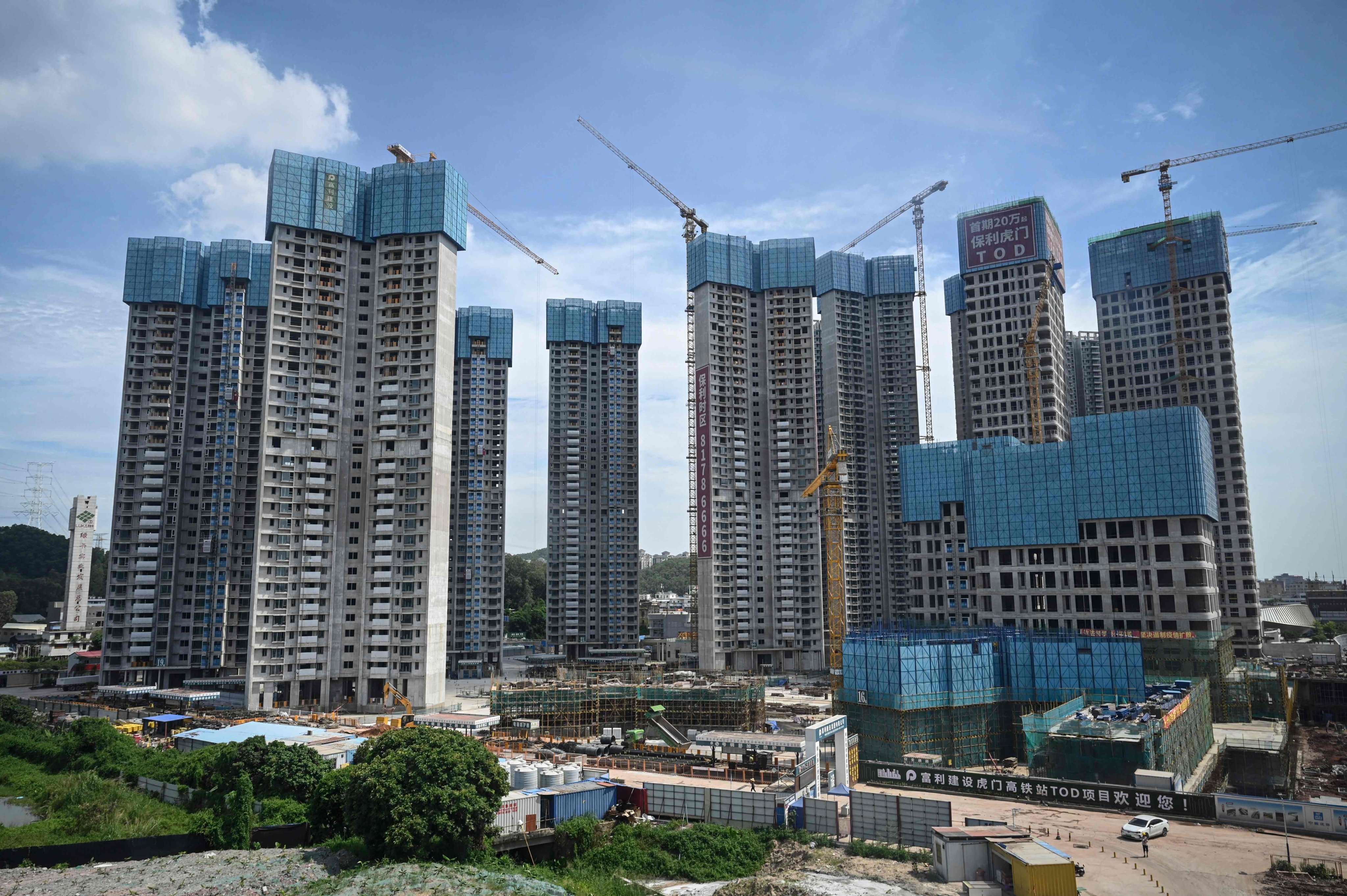 A construction site for a housing complex by Chinese property developer Poly Group is seen in Dongguan, southern Guangdong province, on July 13. Photo: AFP