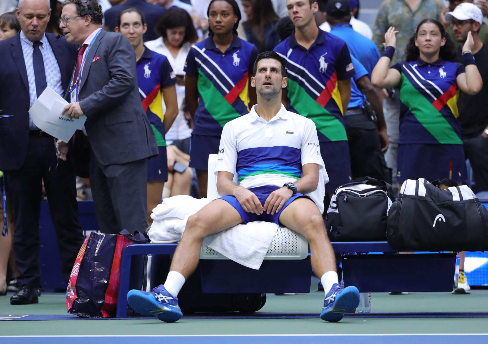 Serbia’s Novak Djokovic sits in his courtside chair after losing to Russia’s Daniil Medvedev during their 2021 US Open Tennis tournament men’s final match in New York in September. Photo: AFP