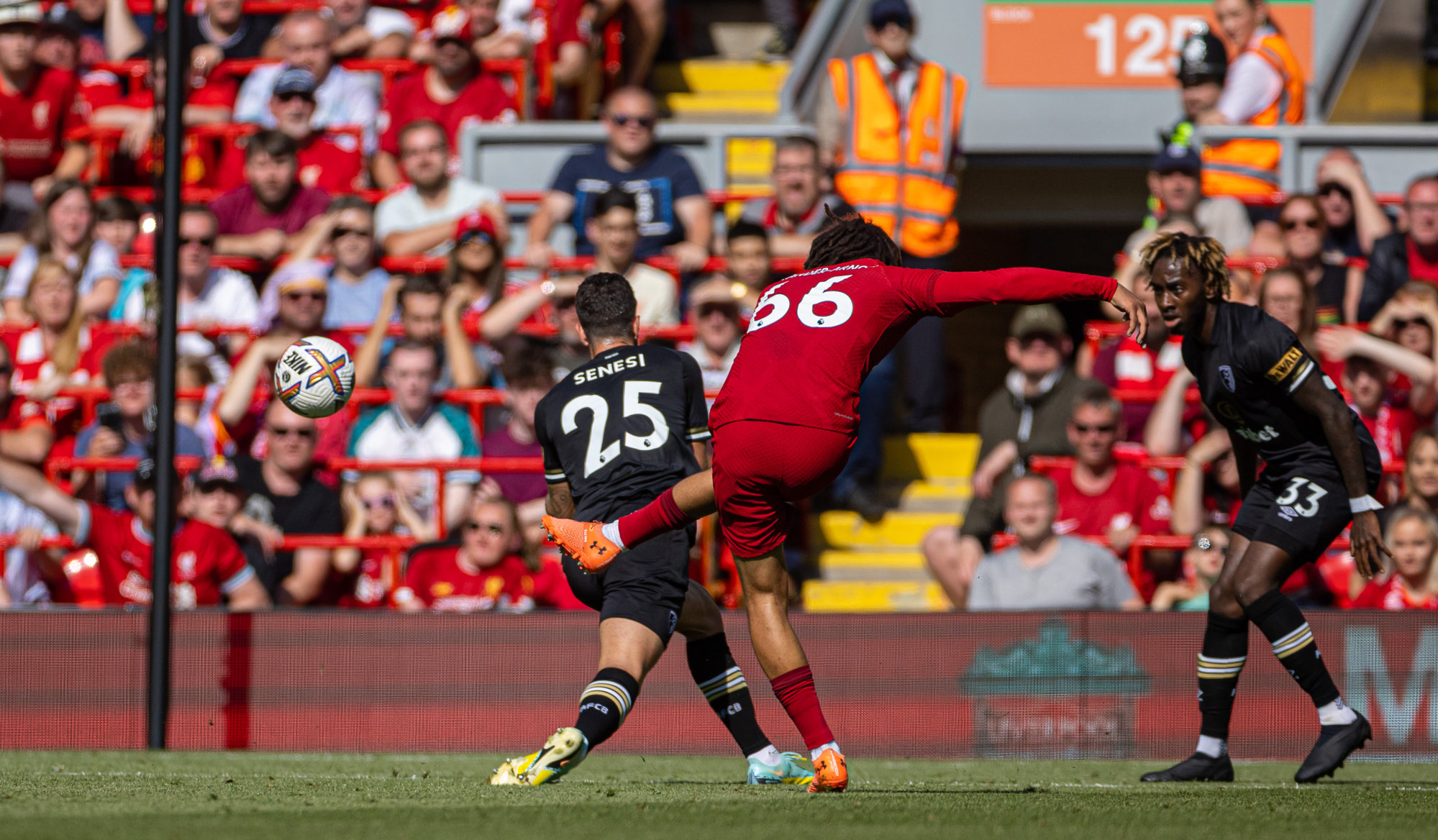 Liverpool’s Trent Alexander-Arnold fires home from long range. Photo: Xinhua