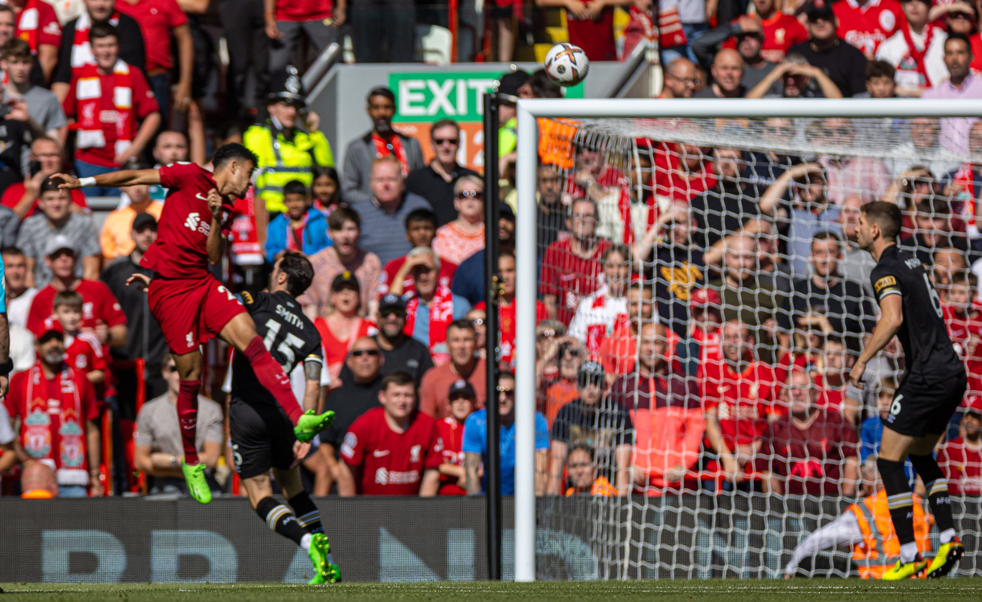 Liverpool’s Luis Diaz scores the opening goal against Bournemouth. Photo: Xinhua.