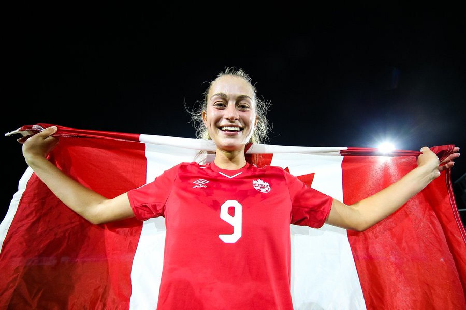 Jordyn Huitema has made multiple records in Canadian football history. Photo: @FIFAWWC/Twitter