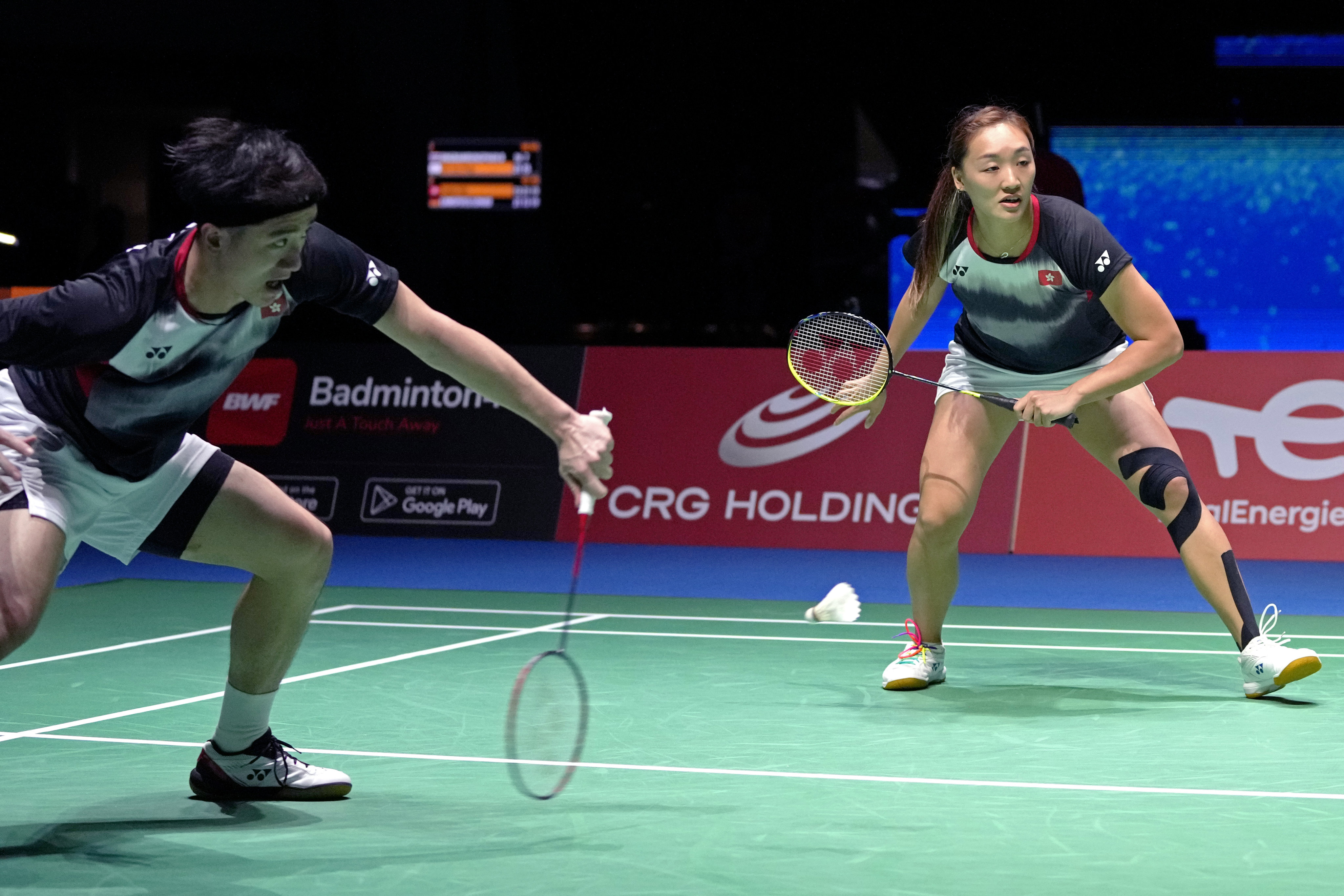 Hong Kong’s Tang Chun Man and Tse Ying Suet compete during the mixed doubles quarterfinal against Germany’s Mark Lamsfuss and Isabel Lohau at the BWF World Championships in Tokyo. Photo: AP