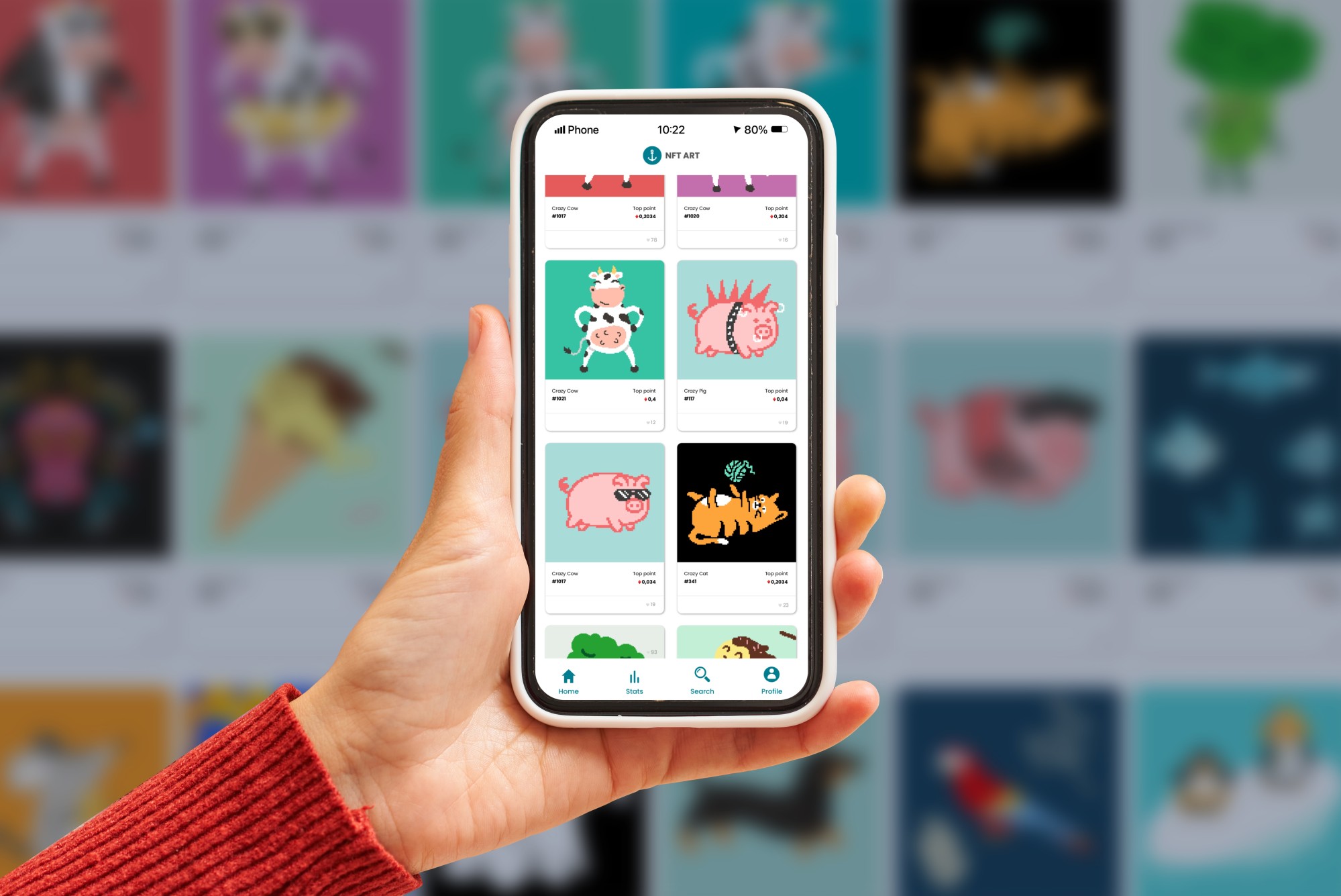 A close up of an NFT marketplace on a mobile phone. Photo: Shutterstock