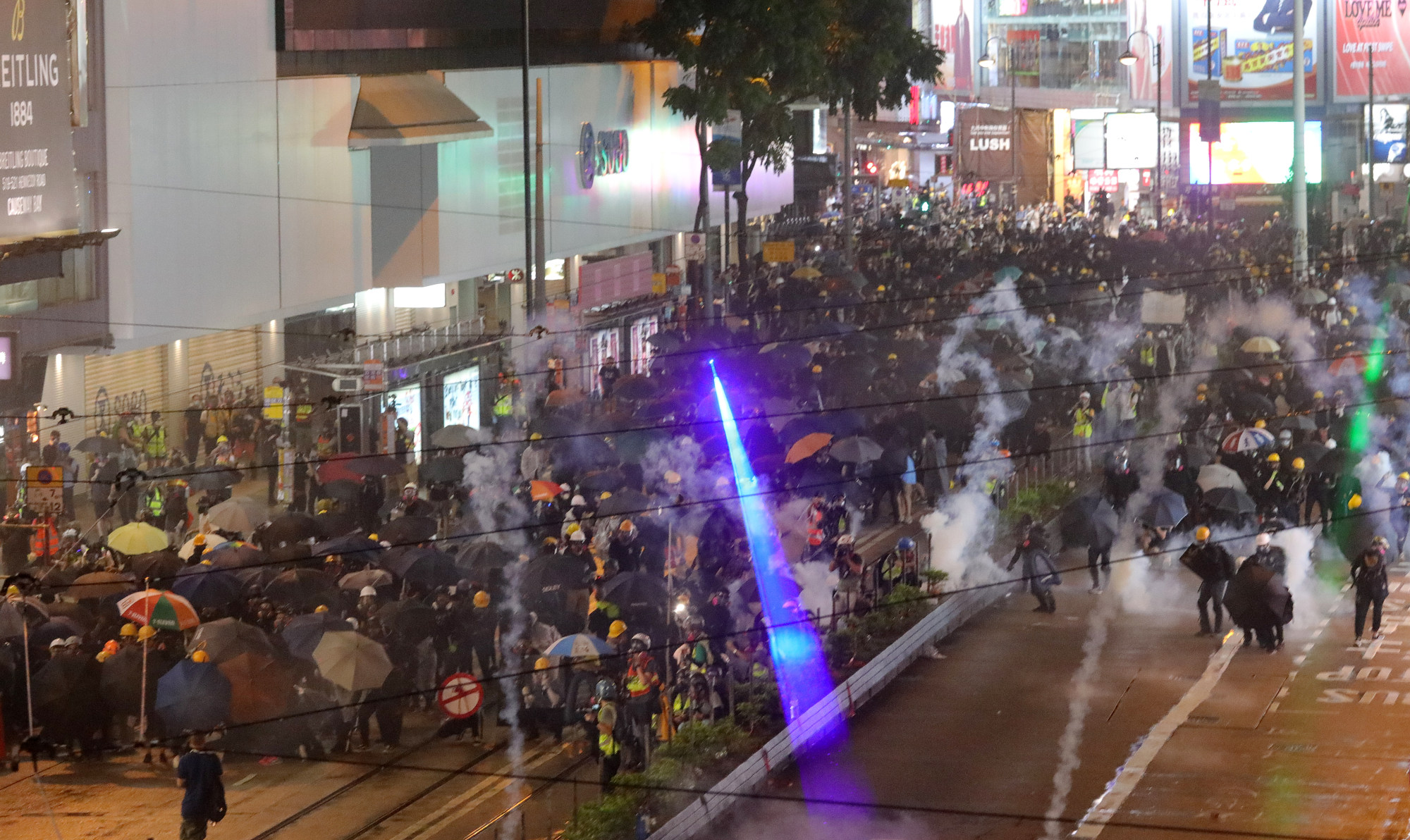 Tear gas used to disperse protesters in Causeway Bay on August 31, 2019. Photo: May Tse