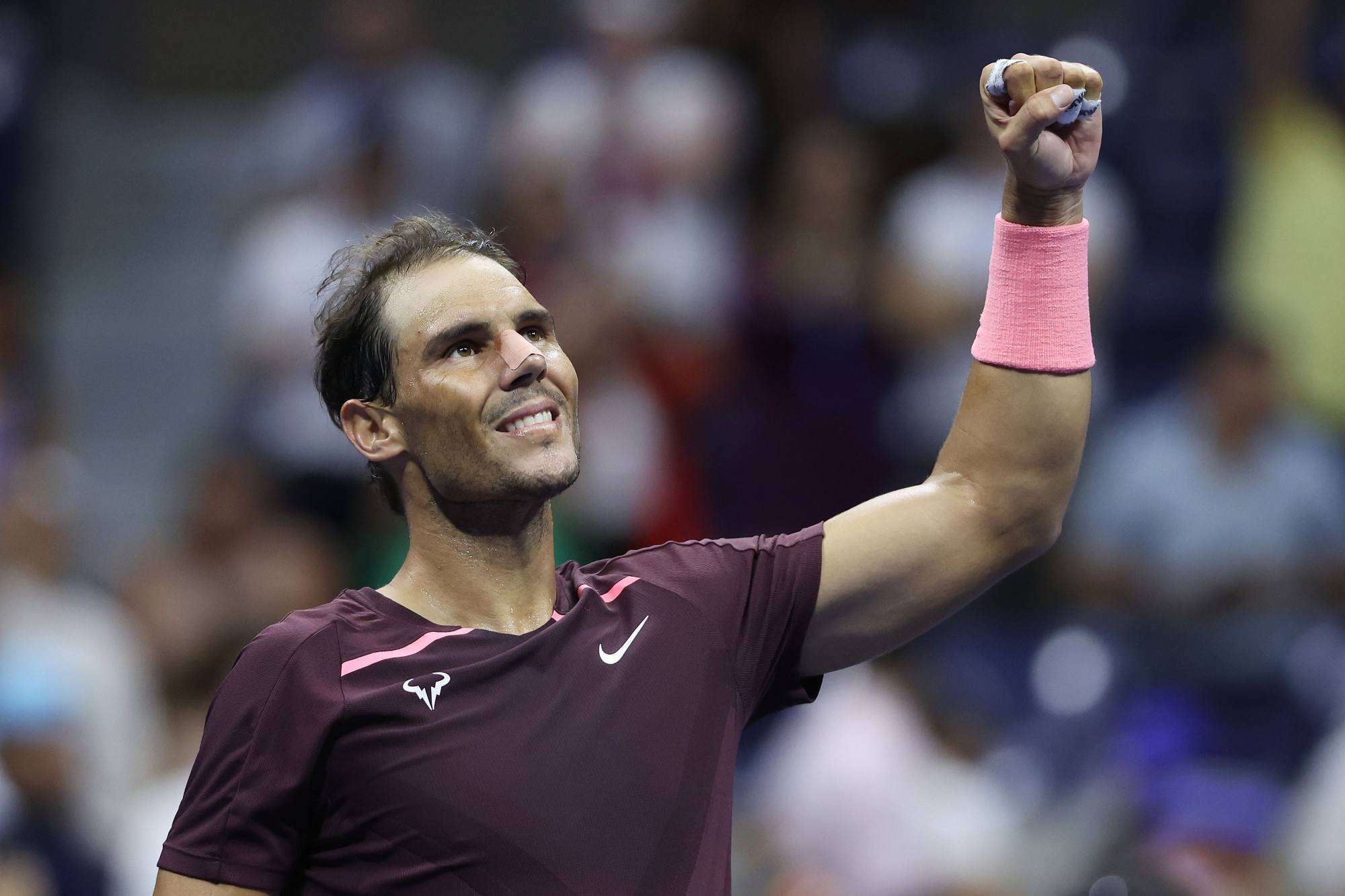 Nadal celebrates after defeating Fabio Fognini during their men’s singles second round match. Photo: AFP
