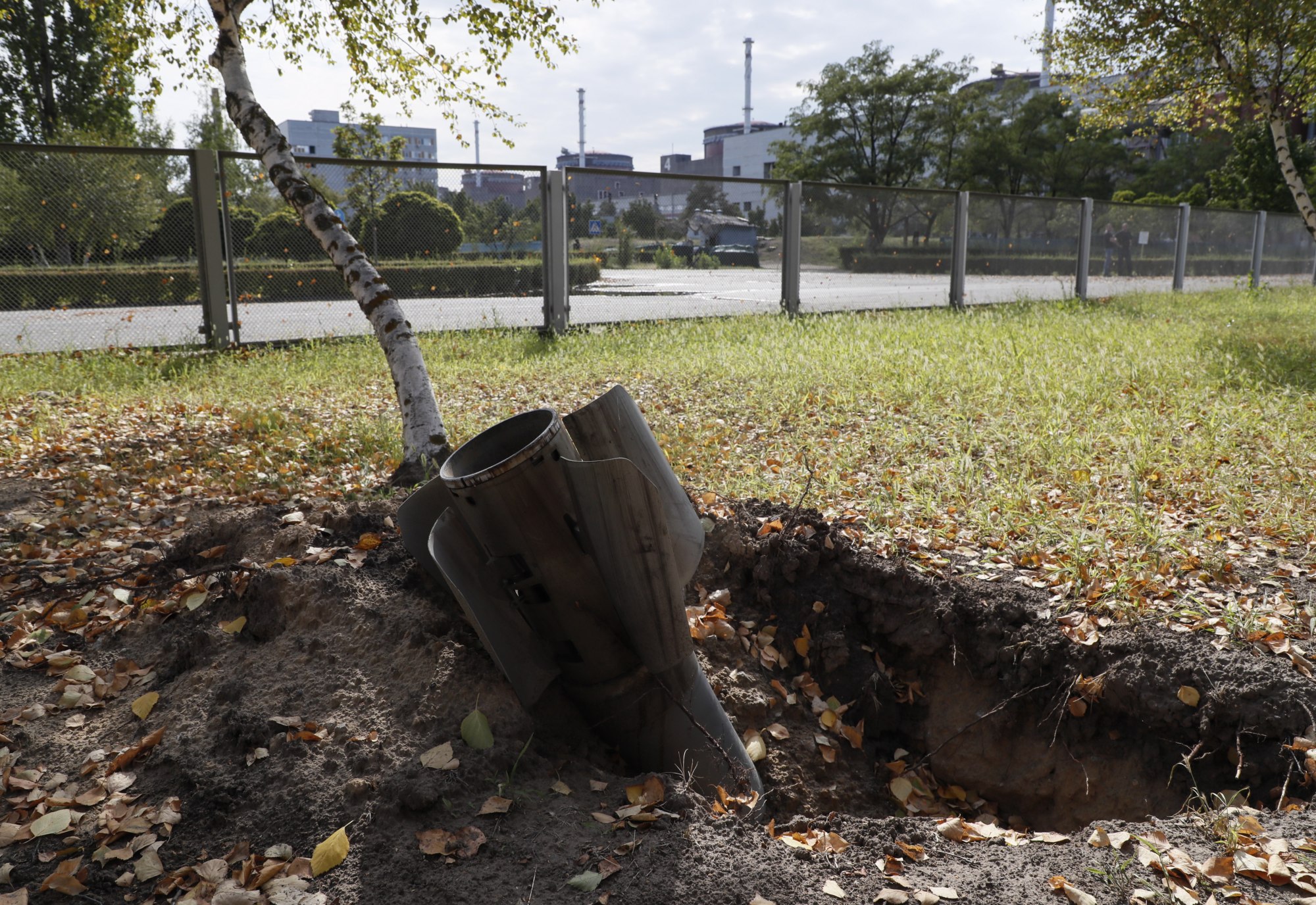 The remains of a missile on the territory of the Zaporizhzhia nuclear power plant in southeastern Ukraine on Thursday. Photo: EPA-EFE