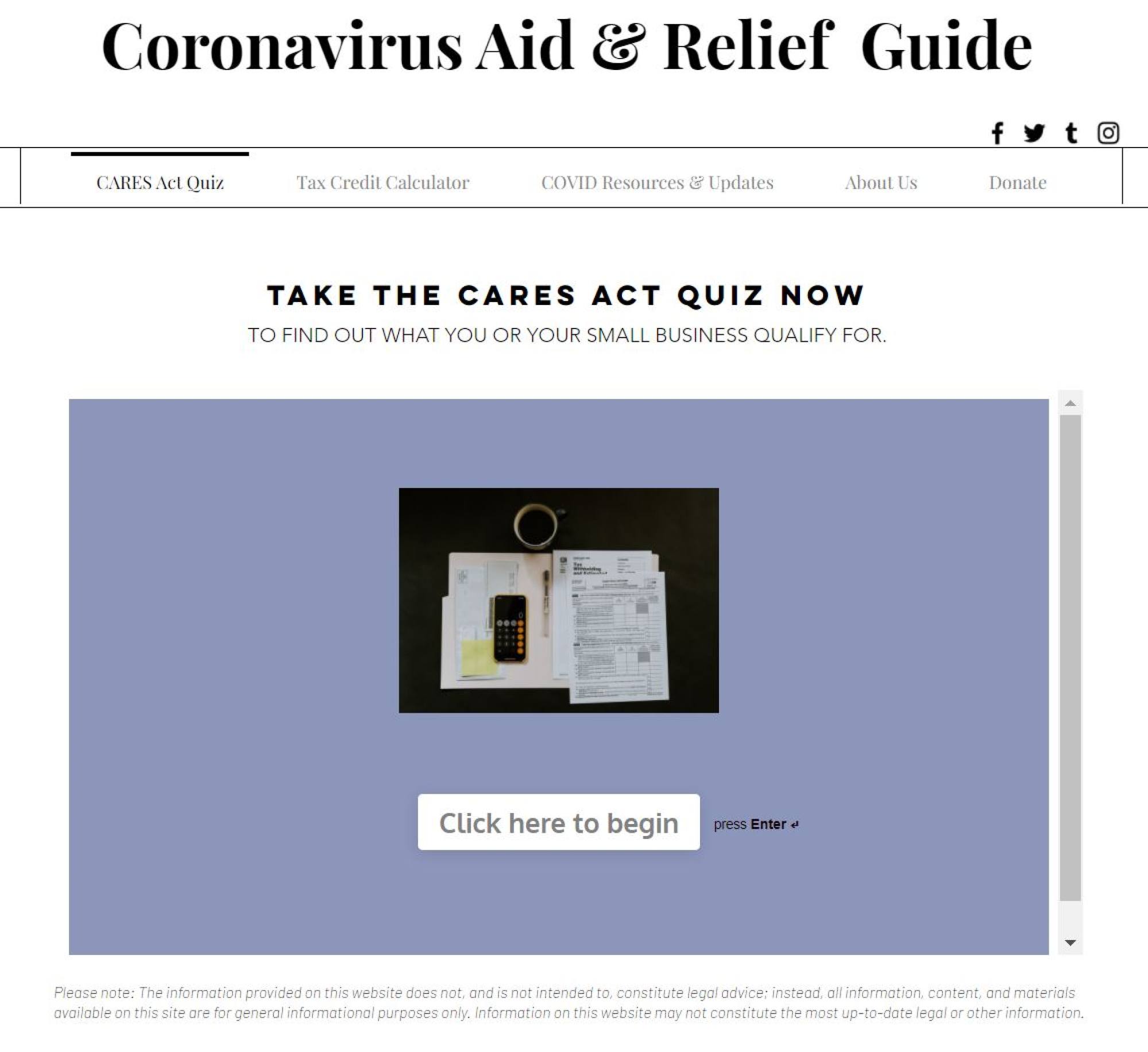 The quiz that Naomi Biden and Peter Neal created. Photo: mycaresactbenefits.com