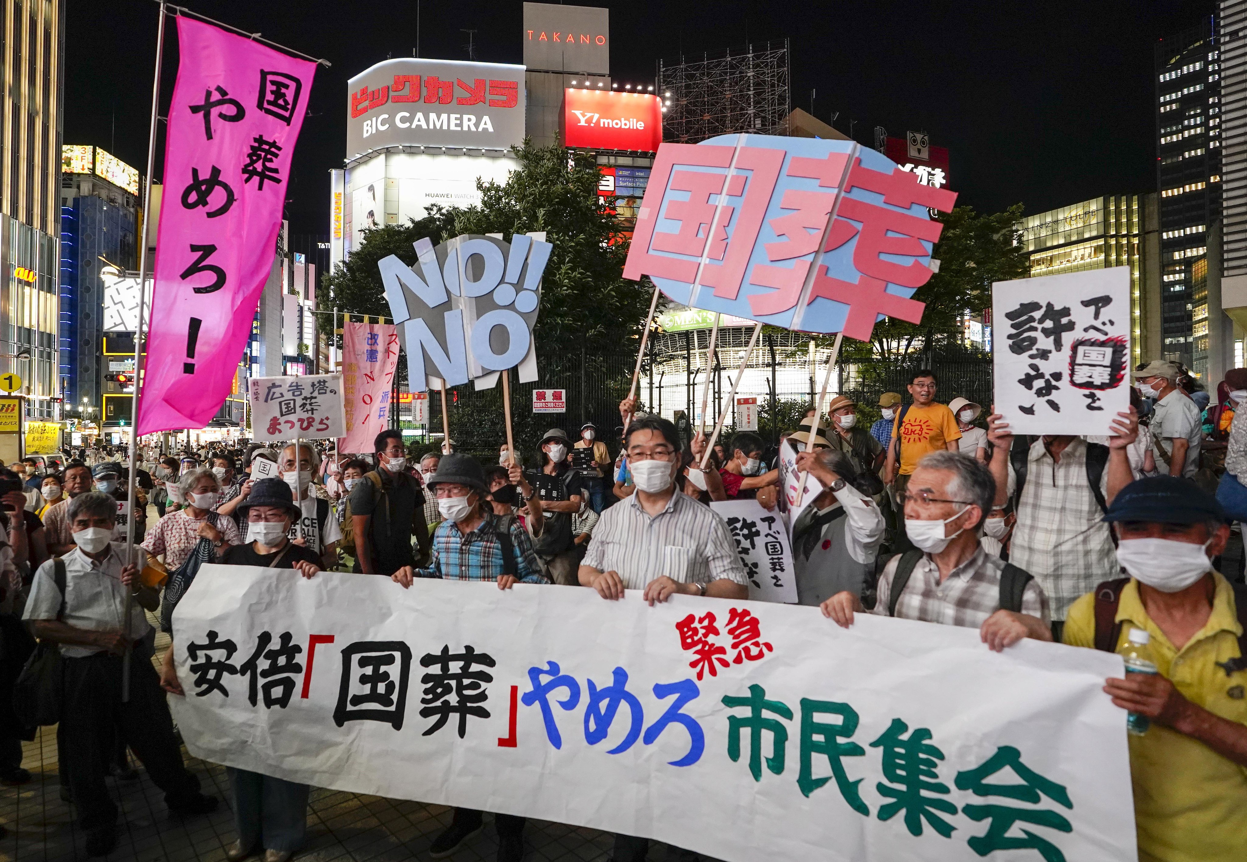In August there were protests about the state funeral for former Japanese prime minister Shinzo Abe, who was assassinated on July 8. Photo: EPA-EFE