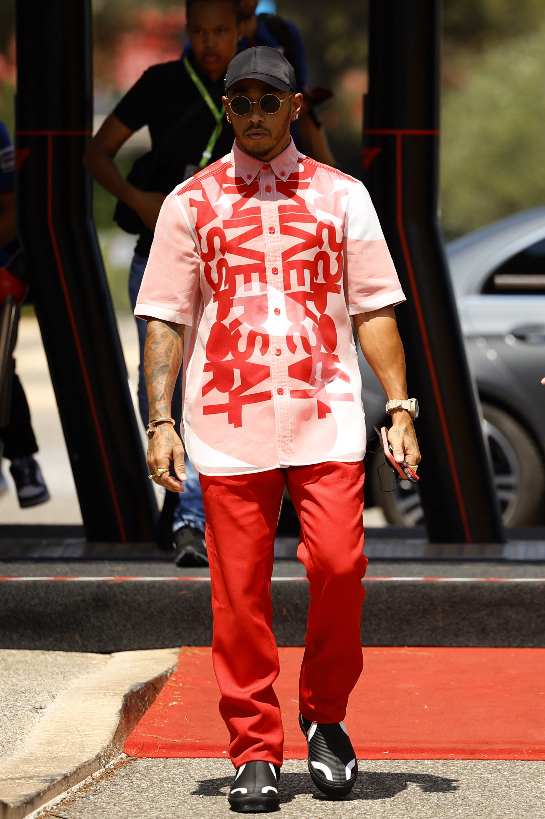 Lewis Hamilton flaunted his typically ostentatious style in the paddock ahead of this summer’s French Grand Prix. Photo: Reuters
