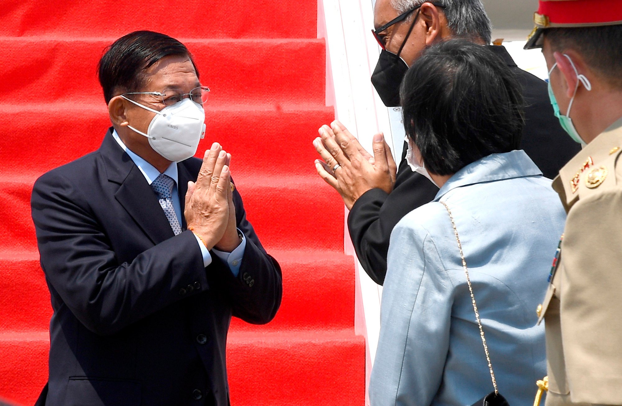 Myanmar coup leader Min Aung Hlaing (left) visited Jakarta in April 2021 to attend an emergency summit discussing the situation in Myanmar, his first foreign trip following the coup in February 2021. Photo: AP