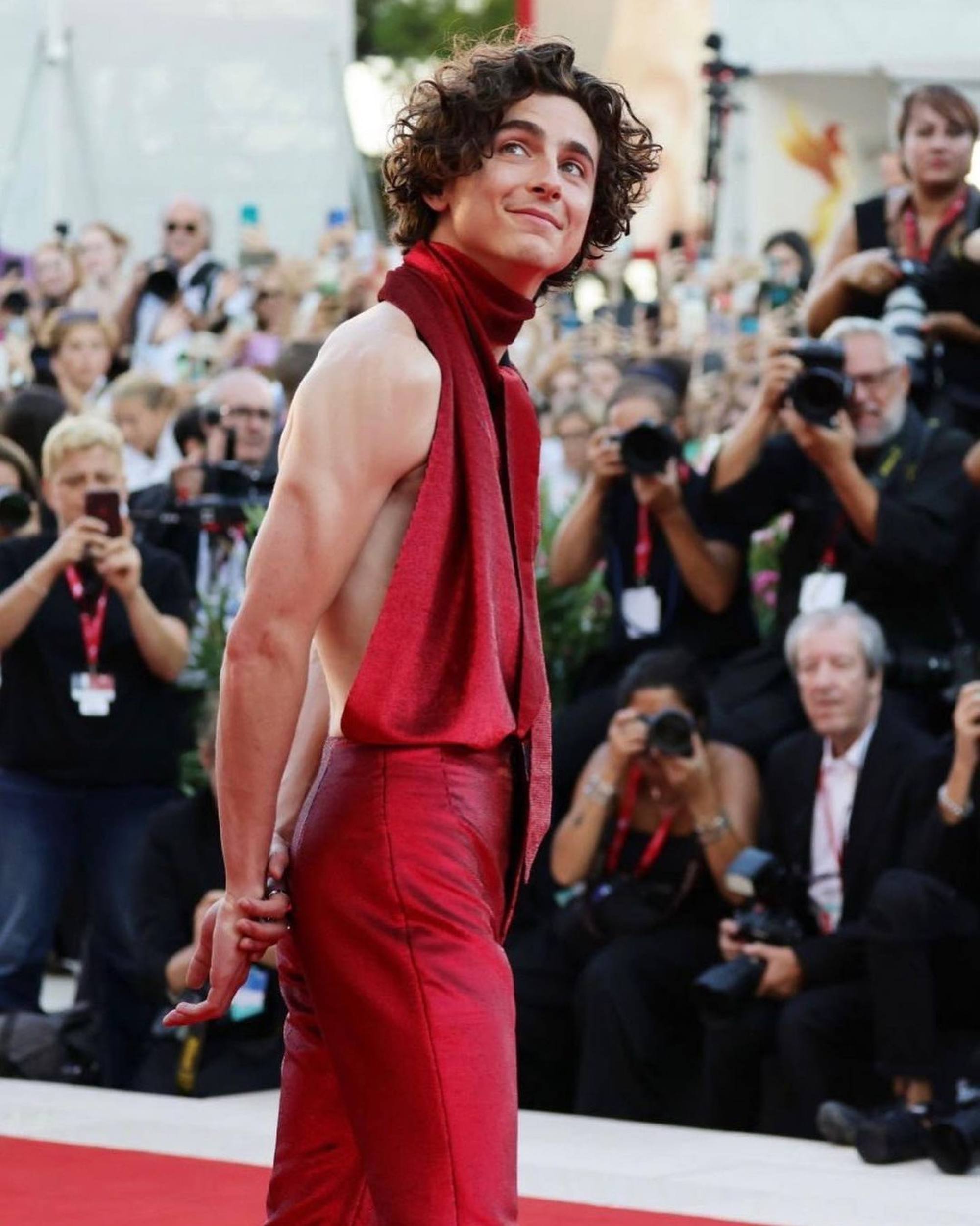 The internet went gaga for Timothée Chalamet’s backless red number at the Venice Film Festival. Photo: @tchalamet/Instagram