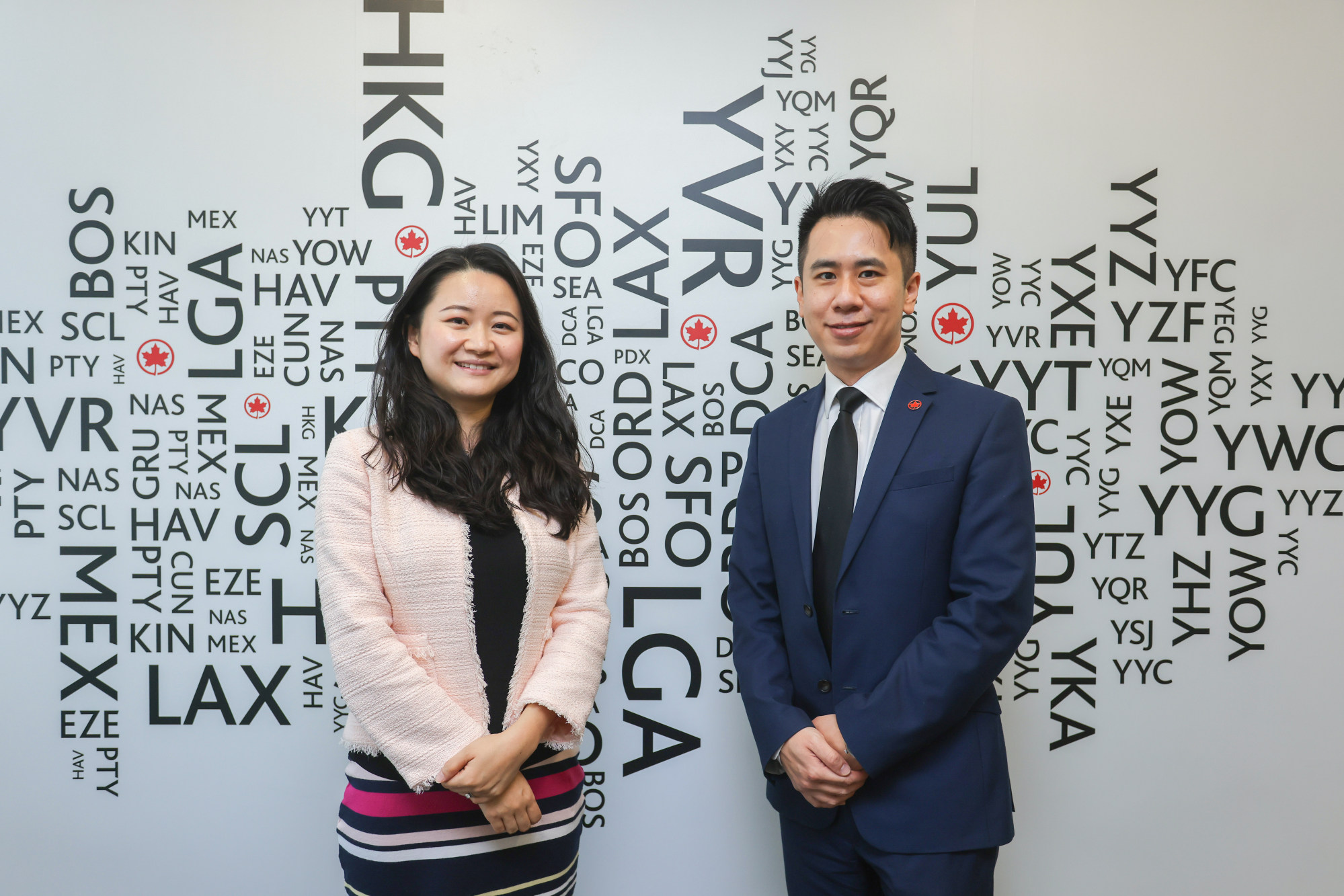 Yolanda Yu Yang, vice-chairwoman of Airline Representatives of Hong Kong (BAR) and Lam Hon-kei, executive committee member of BAR. Photo: Jonathan Wong