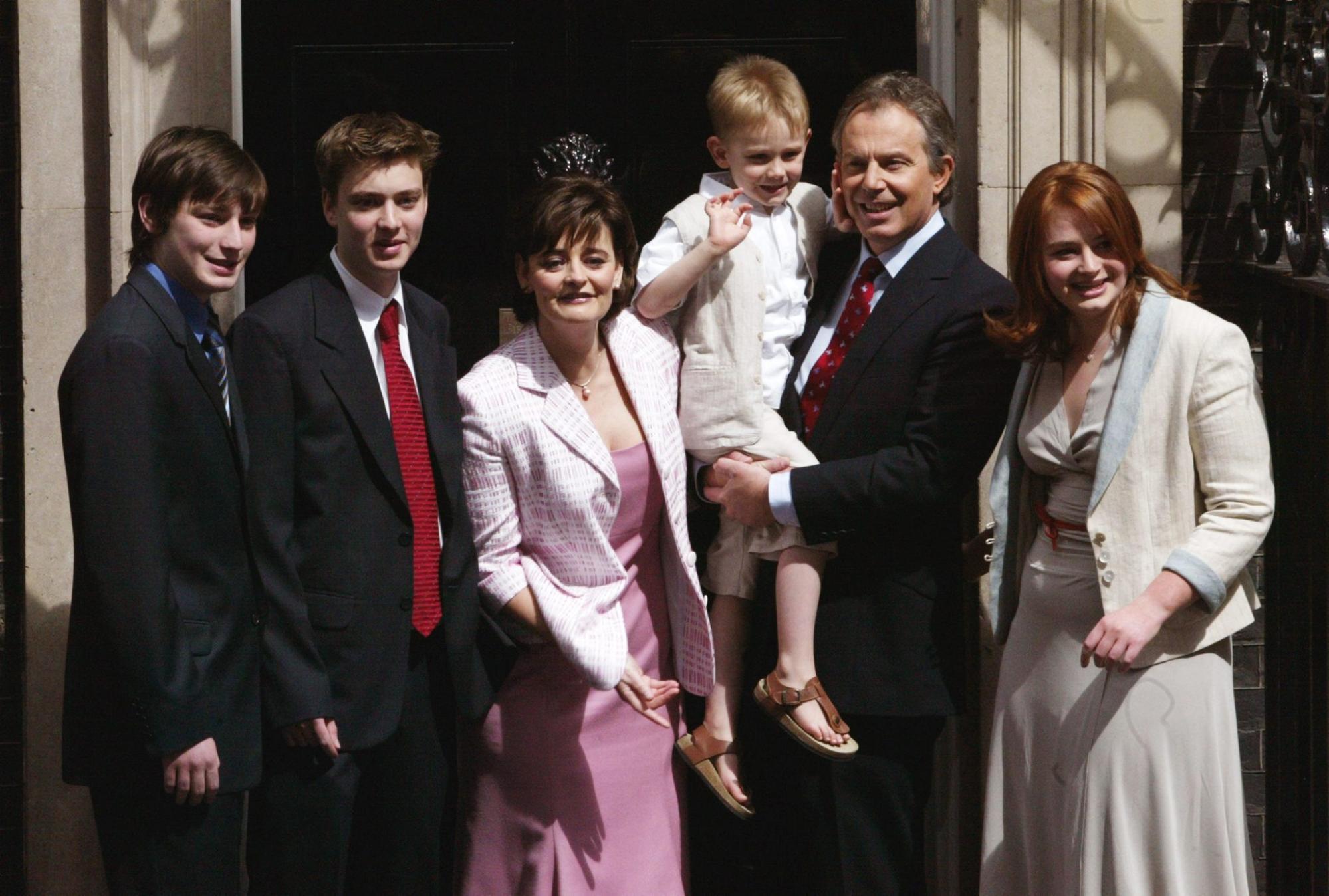 The Blair family on the doorstep of 10 Downing Street, London in 2005. File photo: EPA-EFE