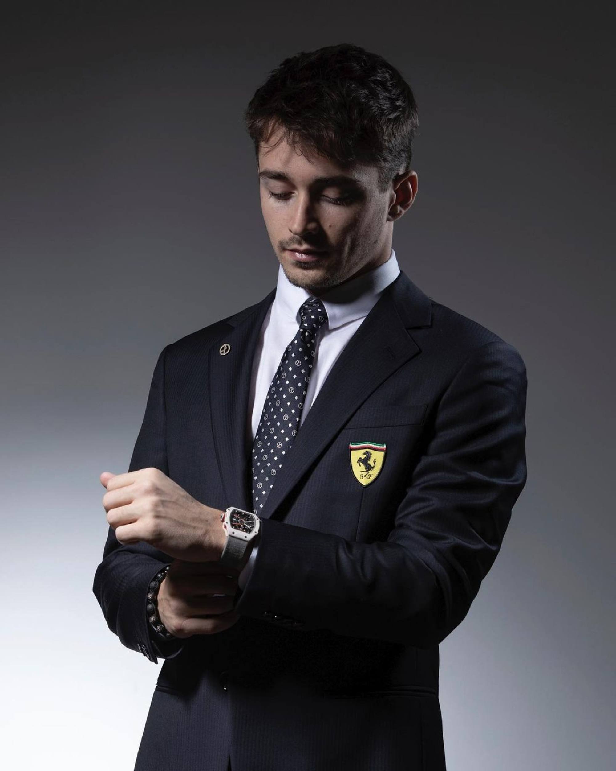 Charles Leclerc sporting yet another luxury timepiece in Ferrari gear. Photo: @richardmille/Instagram