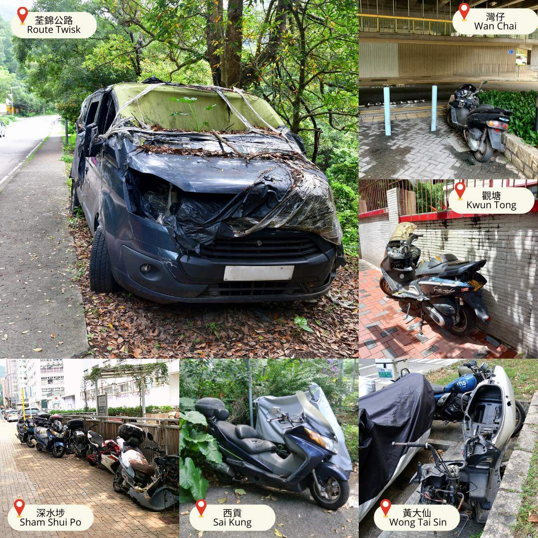 A photo combination shows vehicles abandoned on government land, highlighted by The Ombudsman on September 1. Photo: The Ombudsman