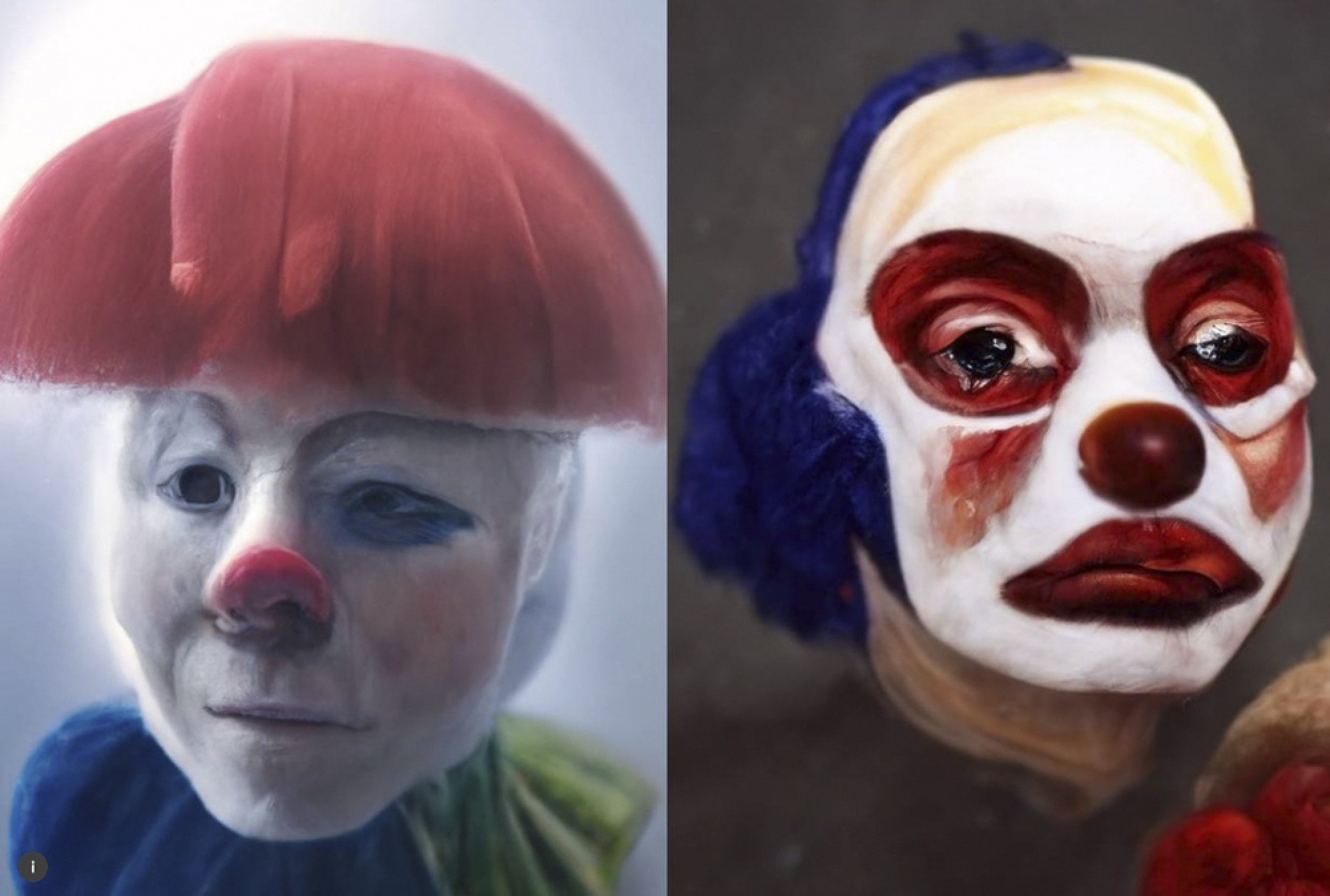 Clown portraits generated by Perry Jonsson. Photo: Perry Jonsson / AI