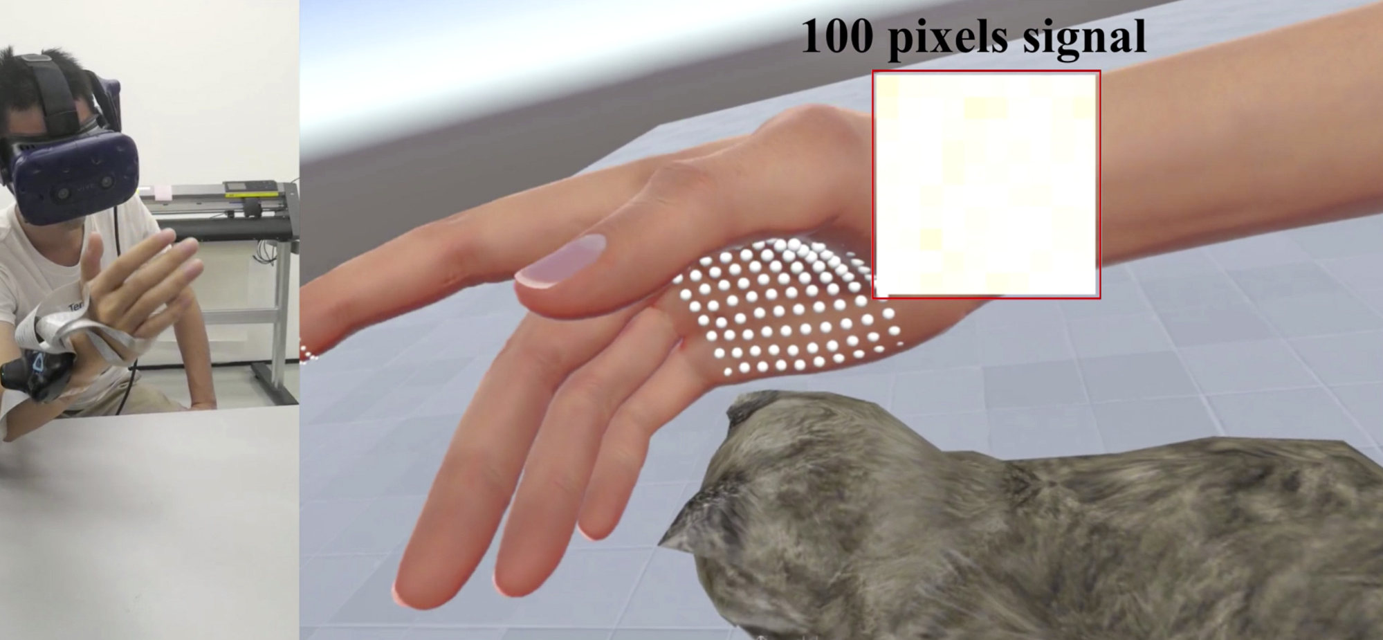 In one experiment, the device was used to simulate the feeling of petting a cat. Photo: Robotics X Lab, Tencent Technology