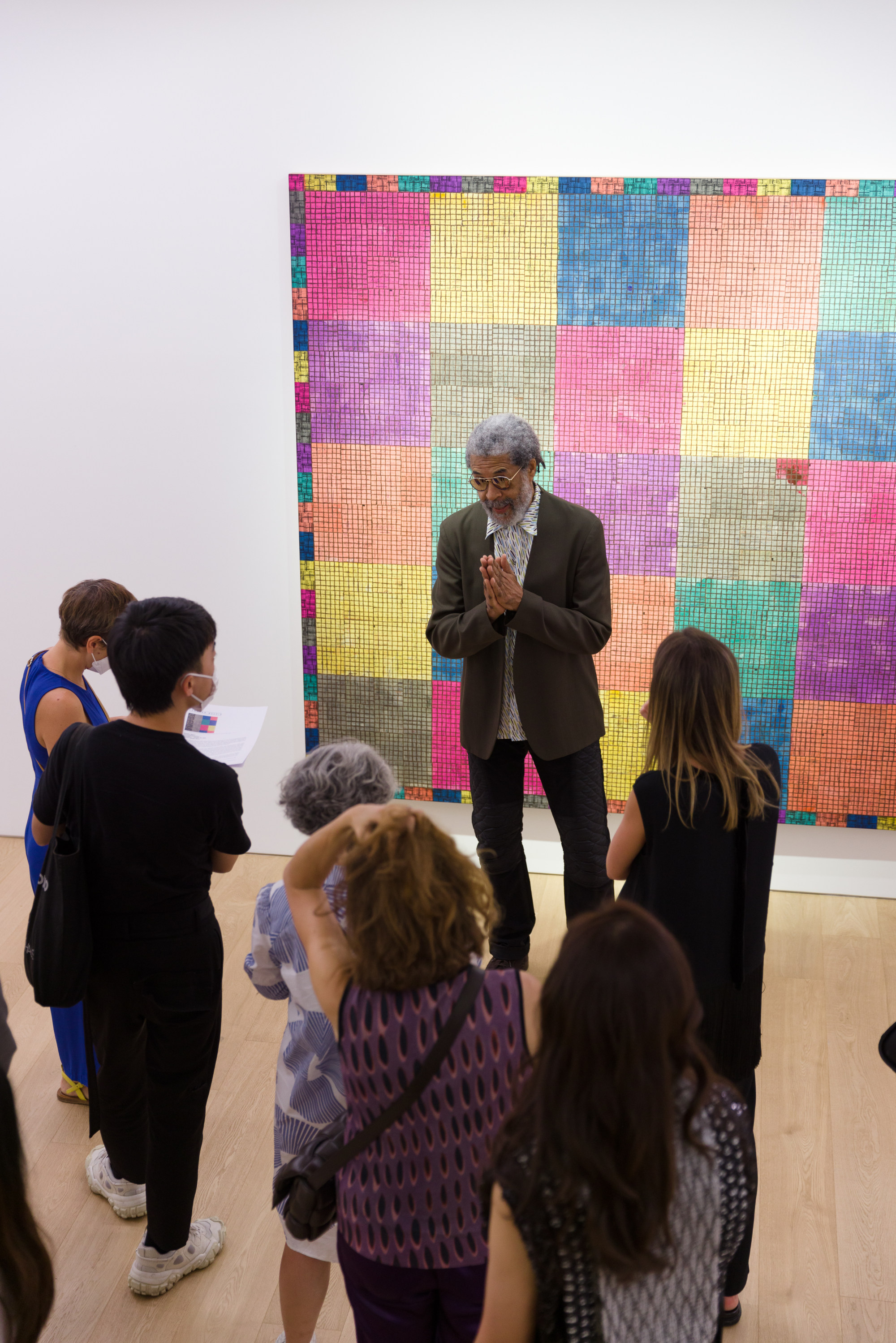 Artist McArthur Binion at Lehmann Maupin’s gallery for the opening of his exhibition during Frieze Seoul. Photo: Lehmann Maupin