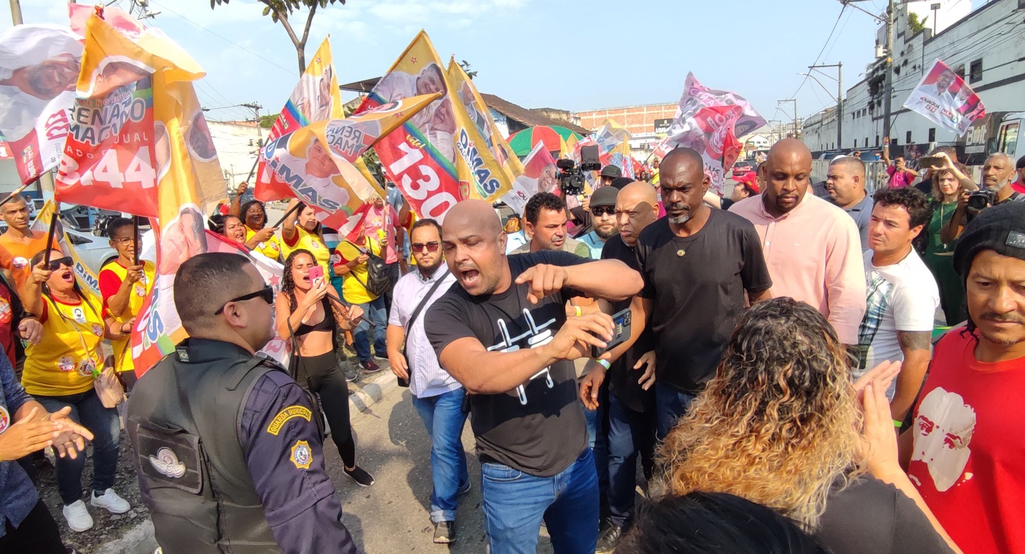 Rodrigo Duarte, a supporter of Brazil’s President Bolsonaro causes a disturbance in Rio de Janeiro on Friday. Photo: EPA-EFE