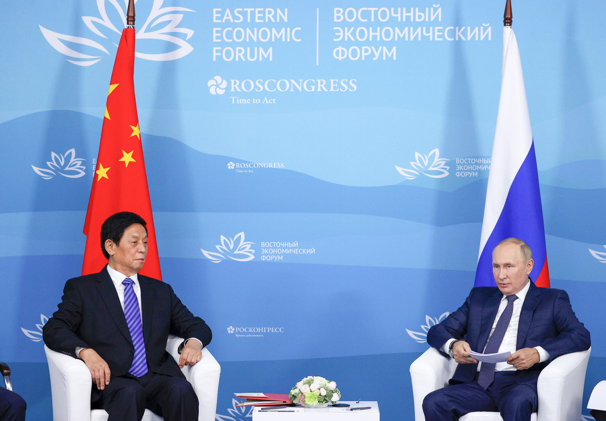 China’s No 3 Li Zhanshu meets Vladimir Putin in Vladivostok last week. Photo: AP
